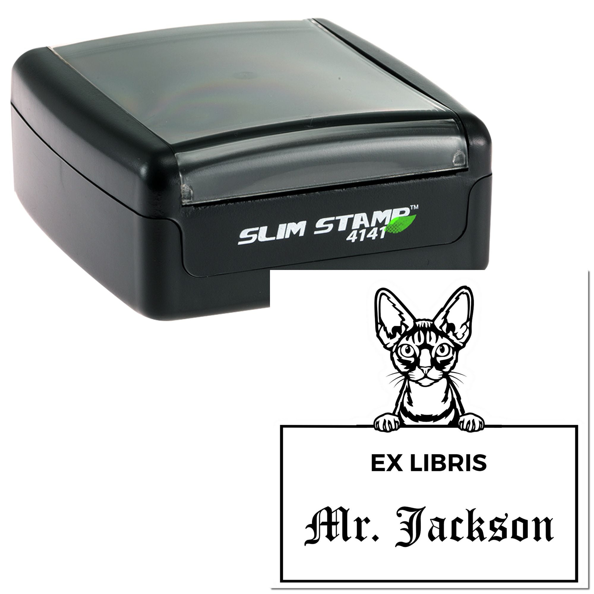 Customizable Ex Libris Stamper with Devon Rex Cat - Engineer Seal Stamps