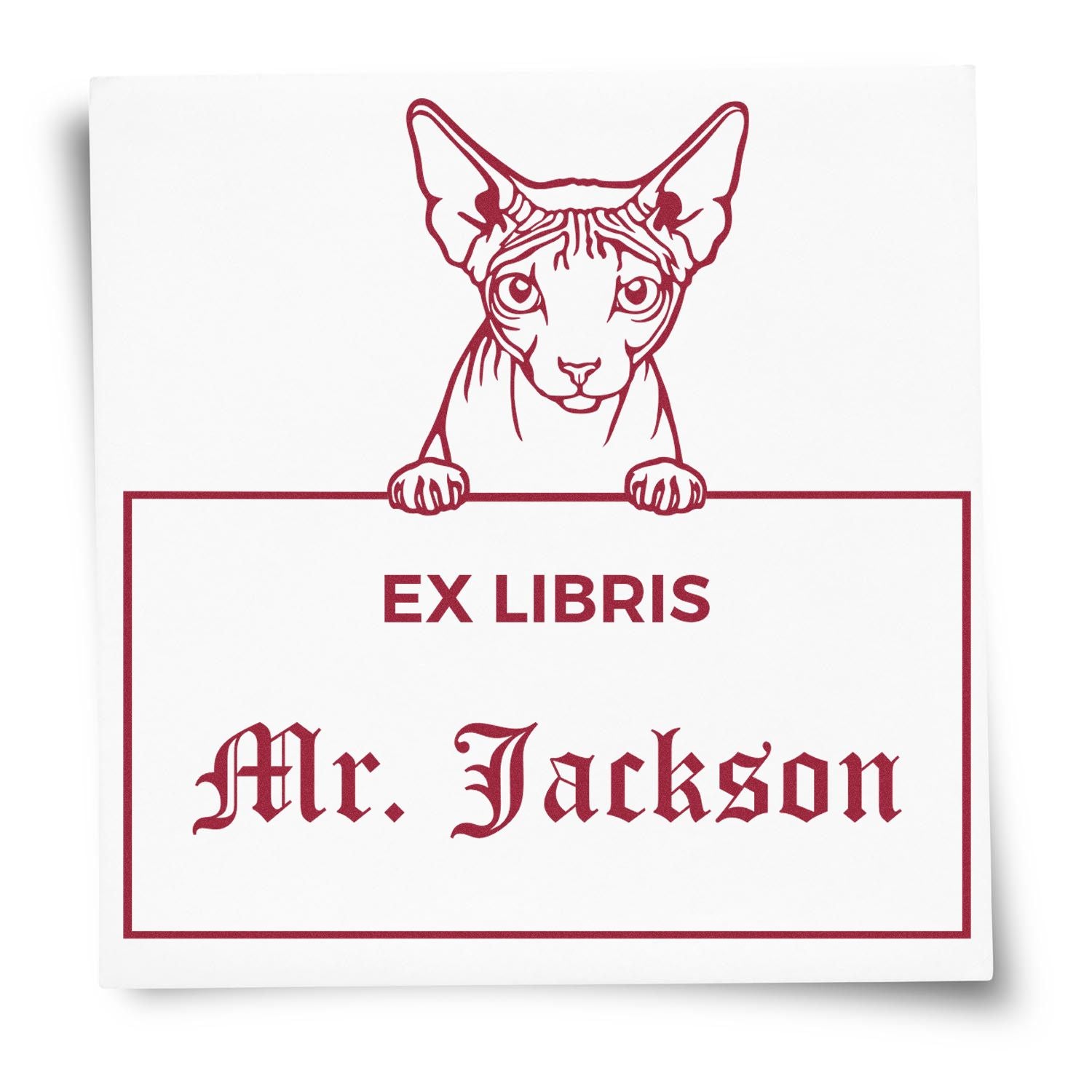Customizable Ex Libris Classroom Stamp with Don Sphynx Cat - Engineer Seal Stamps