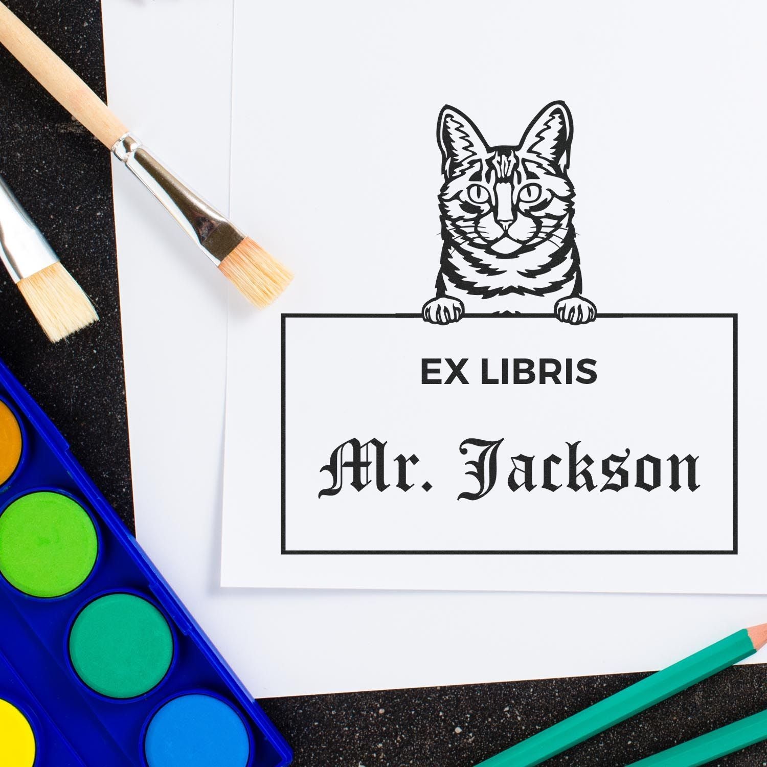 Customizable Ex Libris Classroom Stamper with Dragon Li Cat - Engineer Seal Stamps