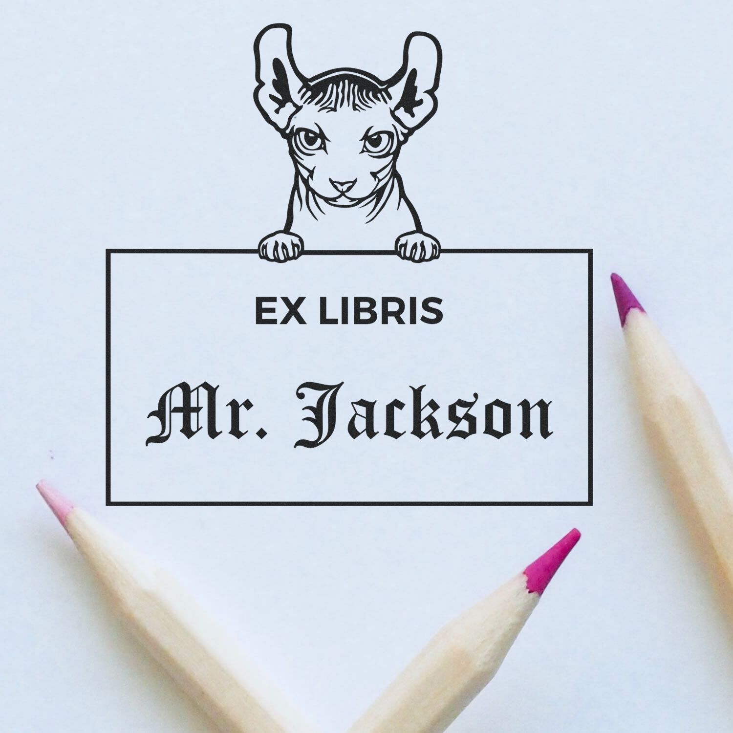 Customizable Ex Libris Book Stamp with Dwelf Cat - Engineer Seal Stamps