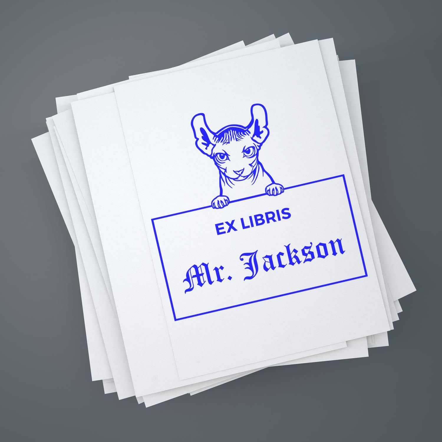 Customizable Ex Libris Book Stamp with Dwelf Cat - Engineer Seal Stamps