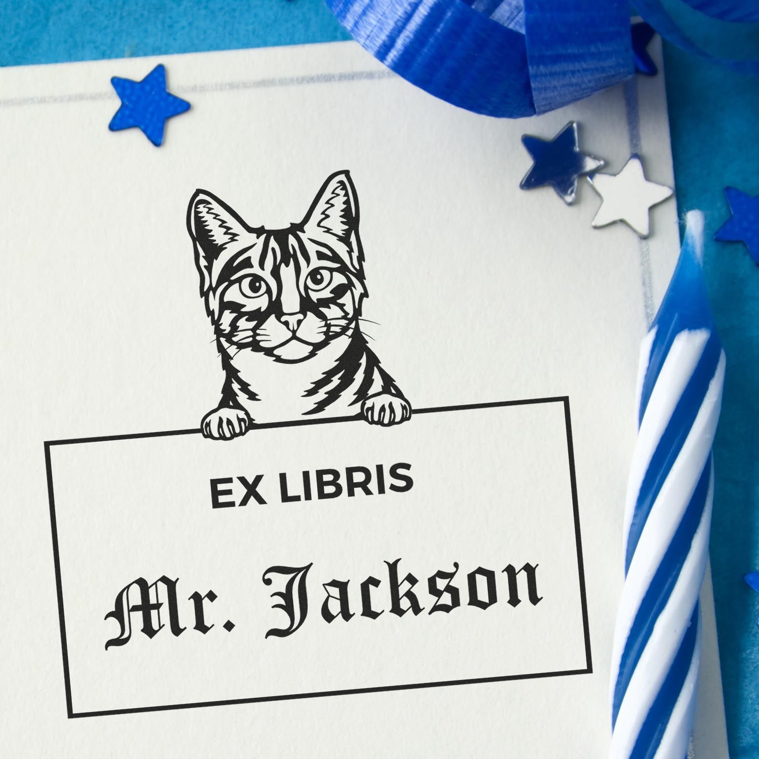 Egyptian Mau Cat Customized Ex Libris Custom Book Stamper - Engineer Seal Stamps