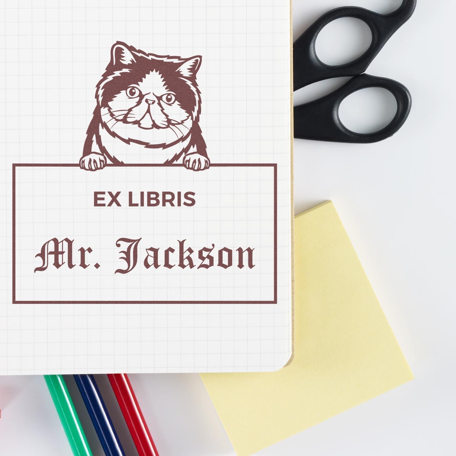 Customizable Ex Libris Teacher Stamp with Exotic Shorthair Cat - Engineer Seal Stamps