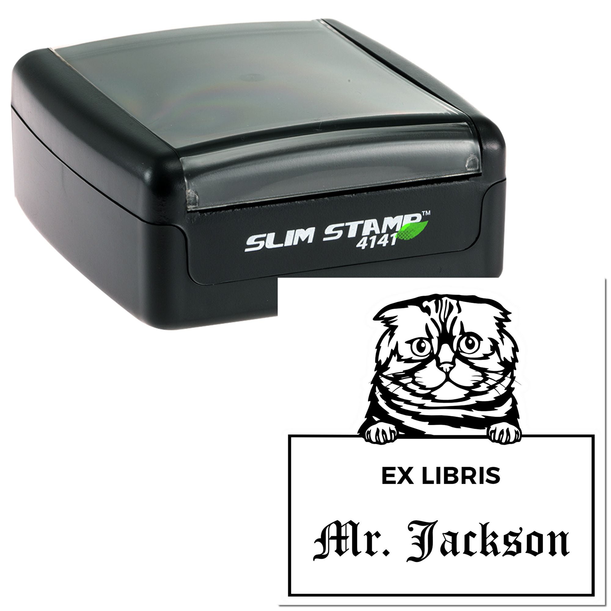 Customizable Ex Libris Teacher Stamper with Foldex Cat - Engineer Seal Stamps