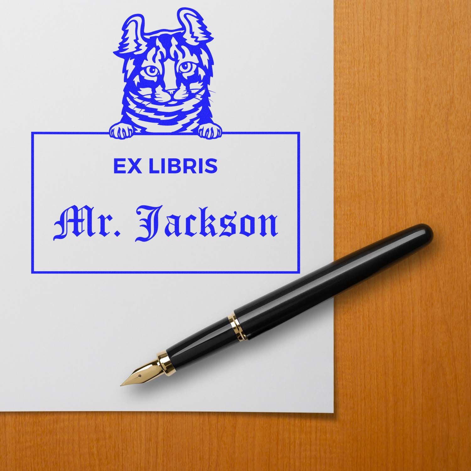 Highlander Cat Customized Ex Libris Library Book Stamp - Engineer Seal Stamps