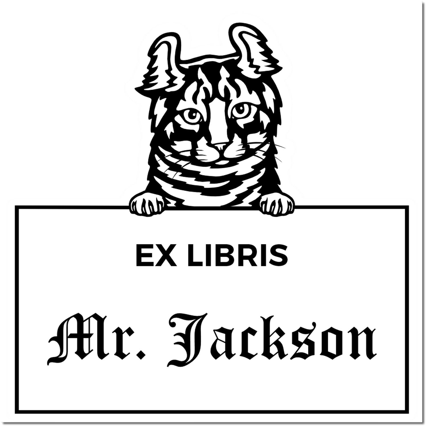 Self-Inking Highlander Custom-Made Cat Ex Libris Label Stamp - Engineer Seal Stamps