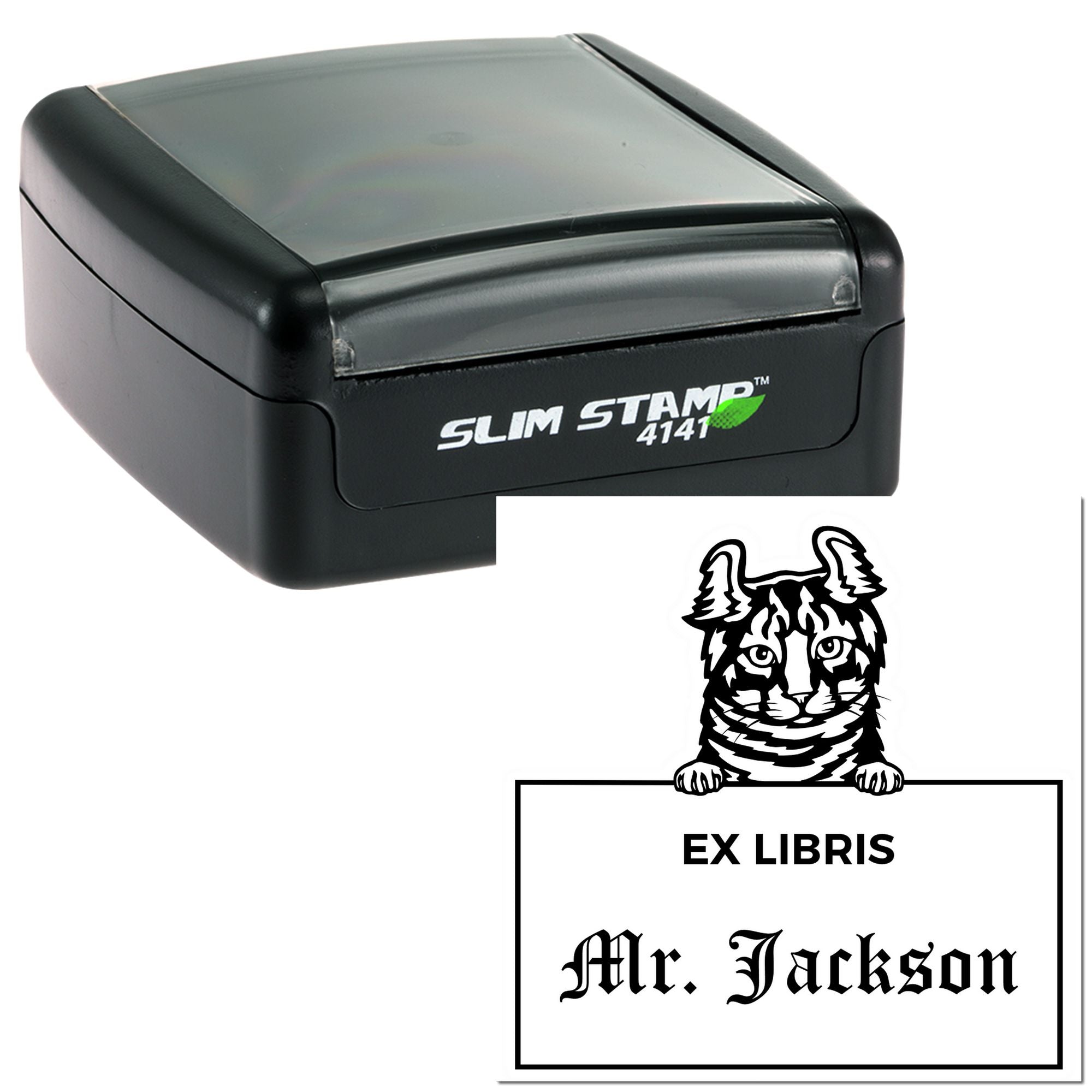 Customizable Ex Libris Custom Book Stamp with Highlander Cat - Engineer Seal Stamps