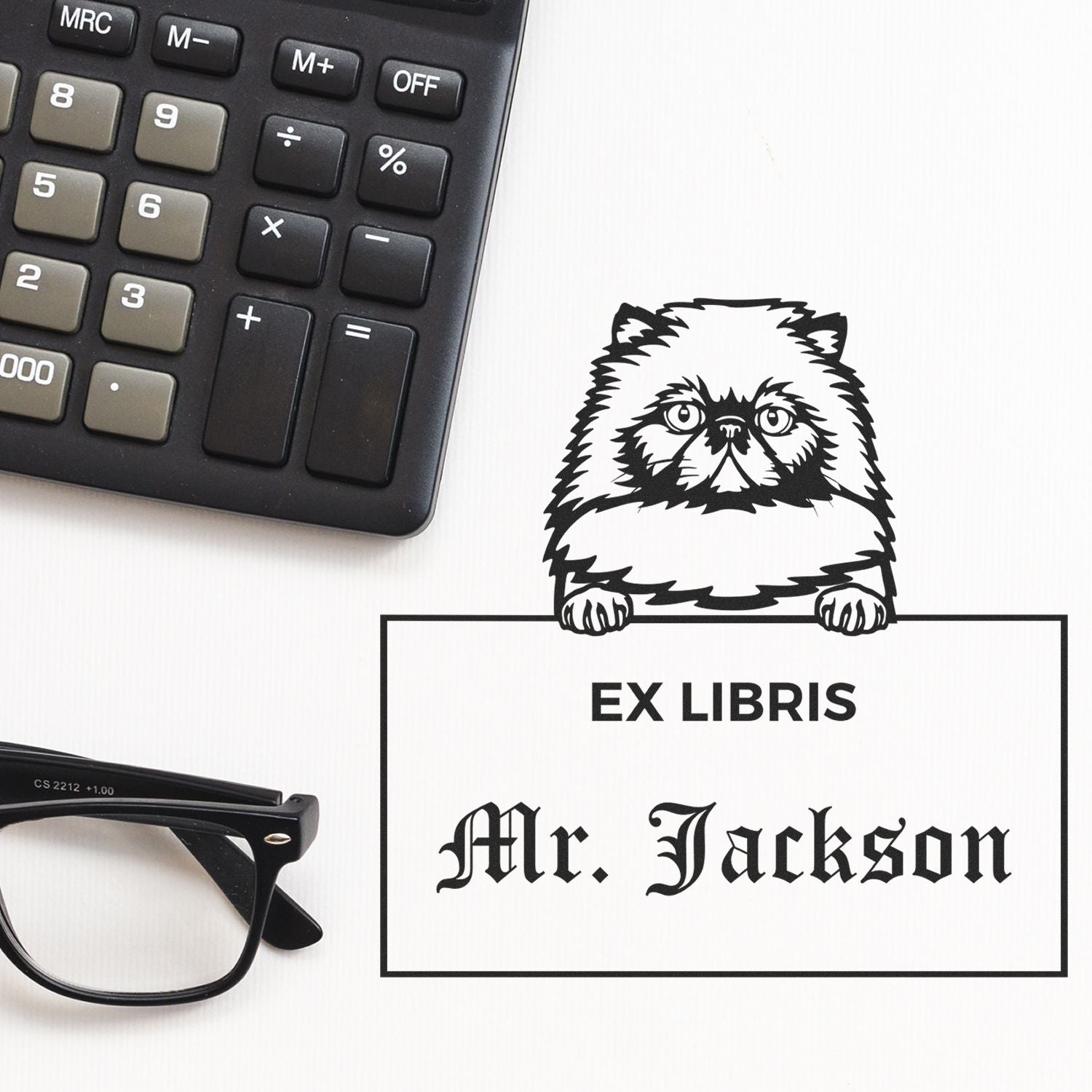 Himalayan Custom Cat-Themed Ex Libris Bookplate Stamp - Engineer Seal Stamps
