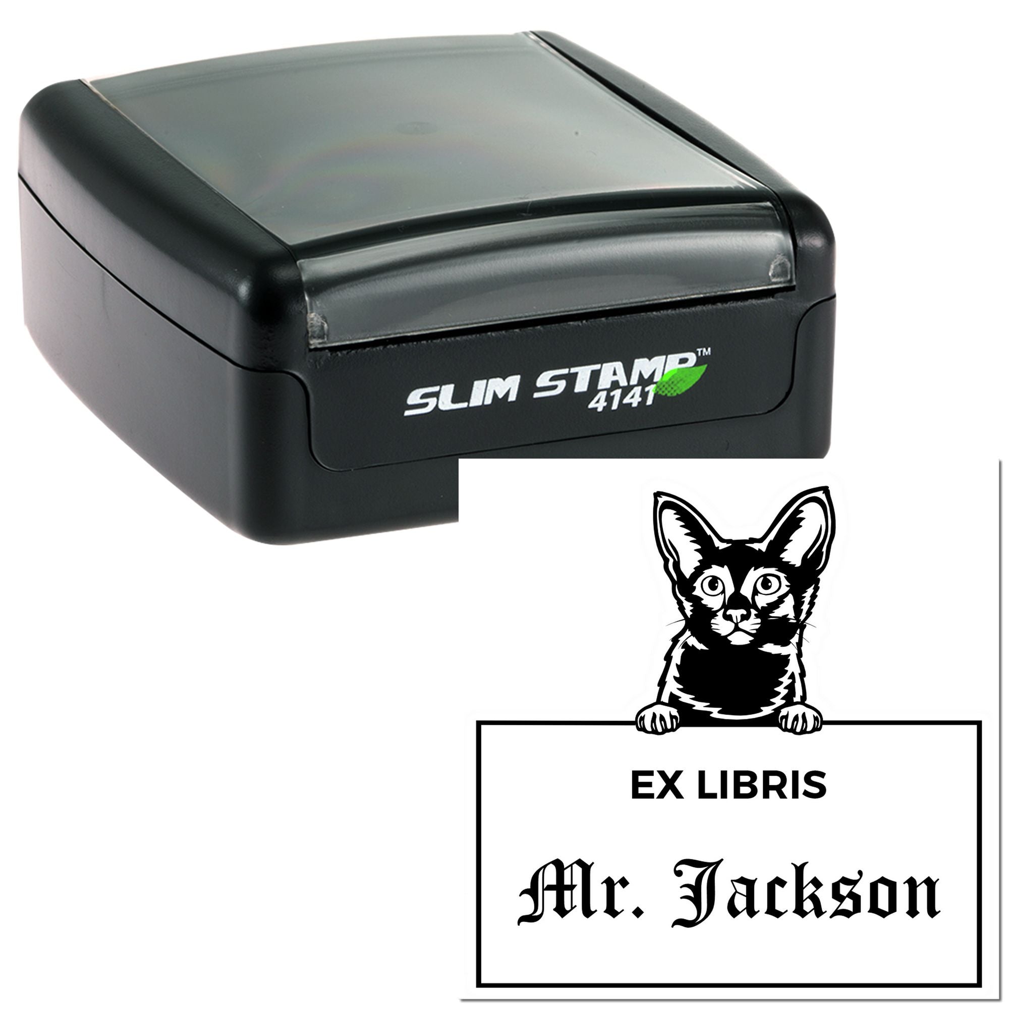 Customizable Ex Libris Reading Stamp with Javanese Cat - Engineer Seal Stamps