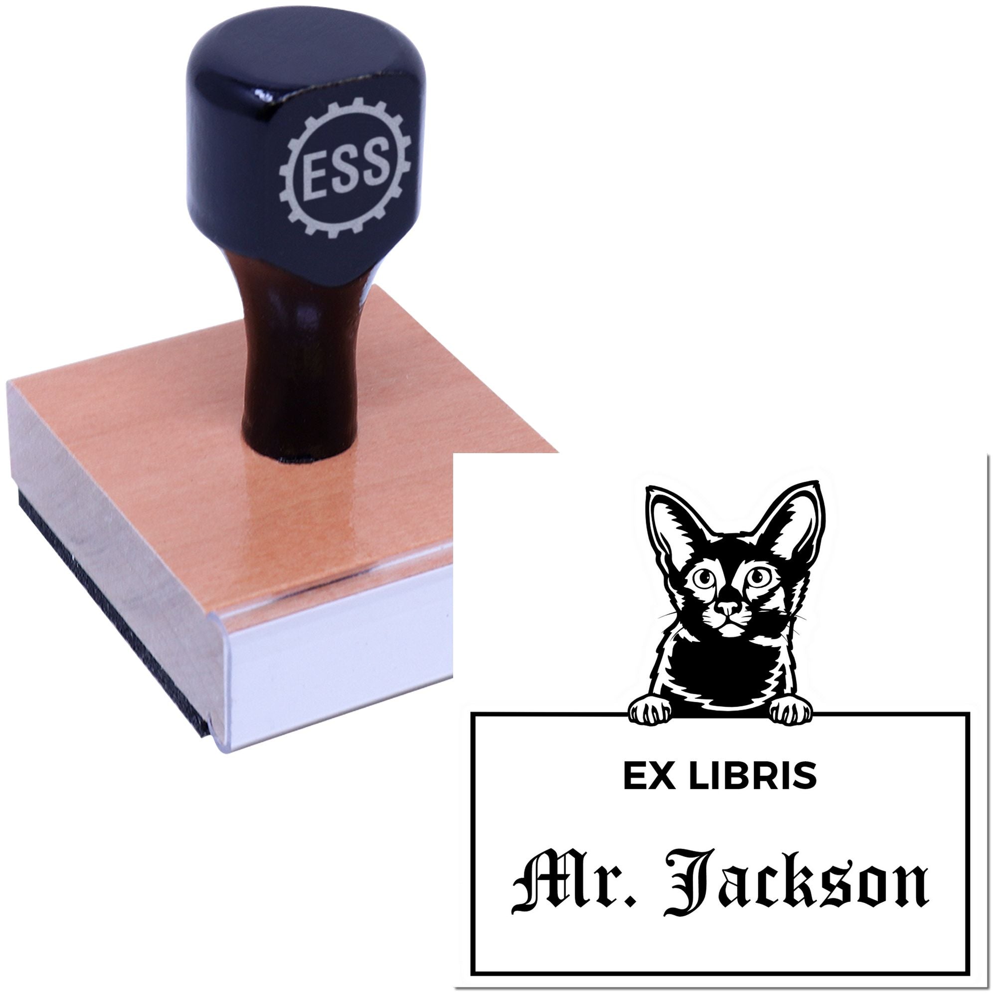 Javanese Custom Cat-Themed Ex Libris Library Stamp - Engineer Seal Stamps