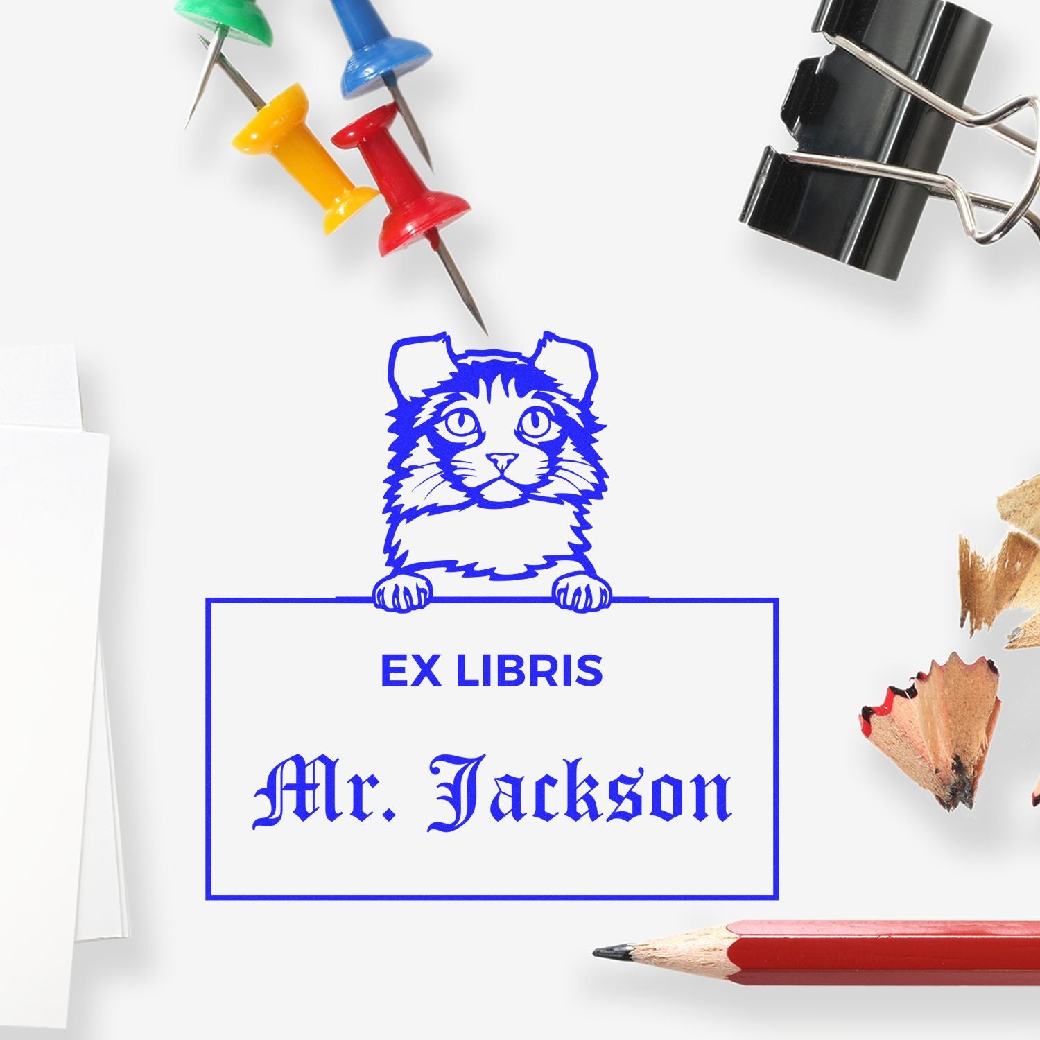 Customizable Ex Libris Reading Stamper with Kinkalow Cat - Engineer Seal Stamps