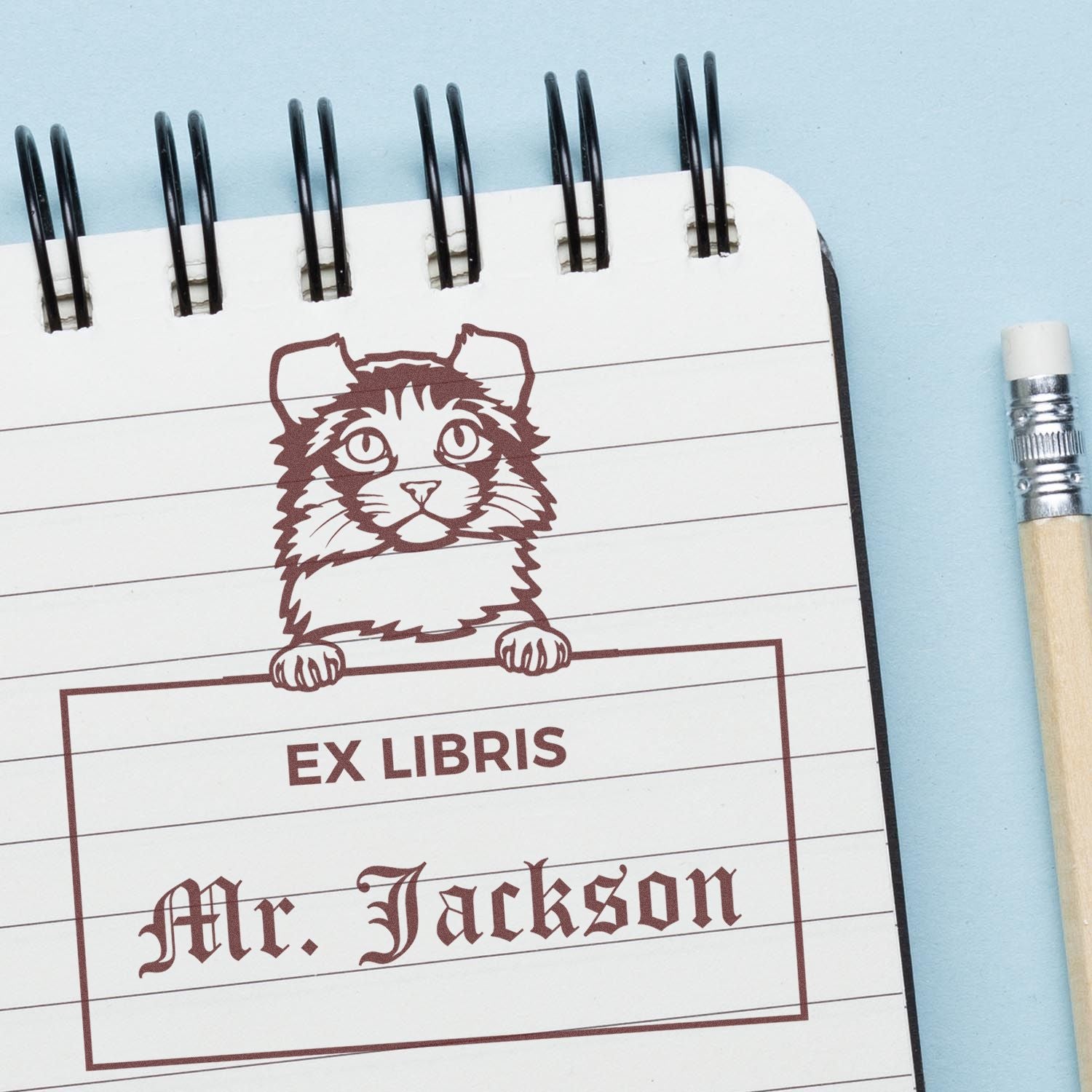 Customizable Ex Libris Reading Stamper with Kinkalow Cat - Engineer Seal Stamps