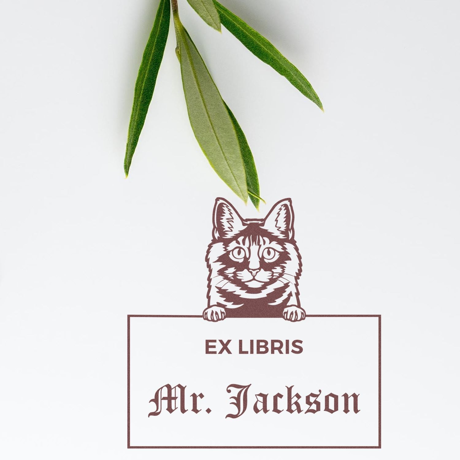 Self-Inking Kurilian Bobtail Customizable Cat-Themed Ex Libris Book Label Stamp - Engineer Seal Stamps