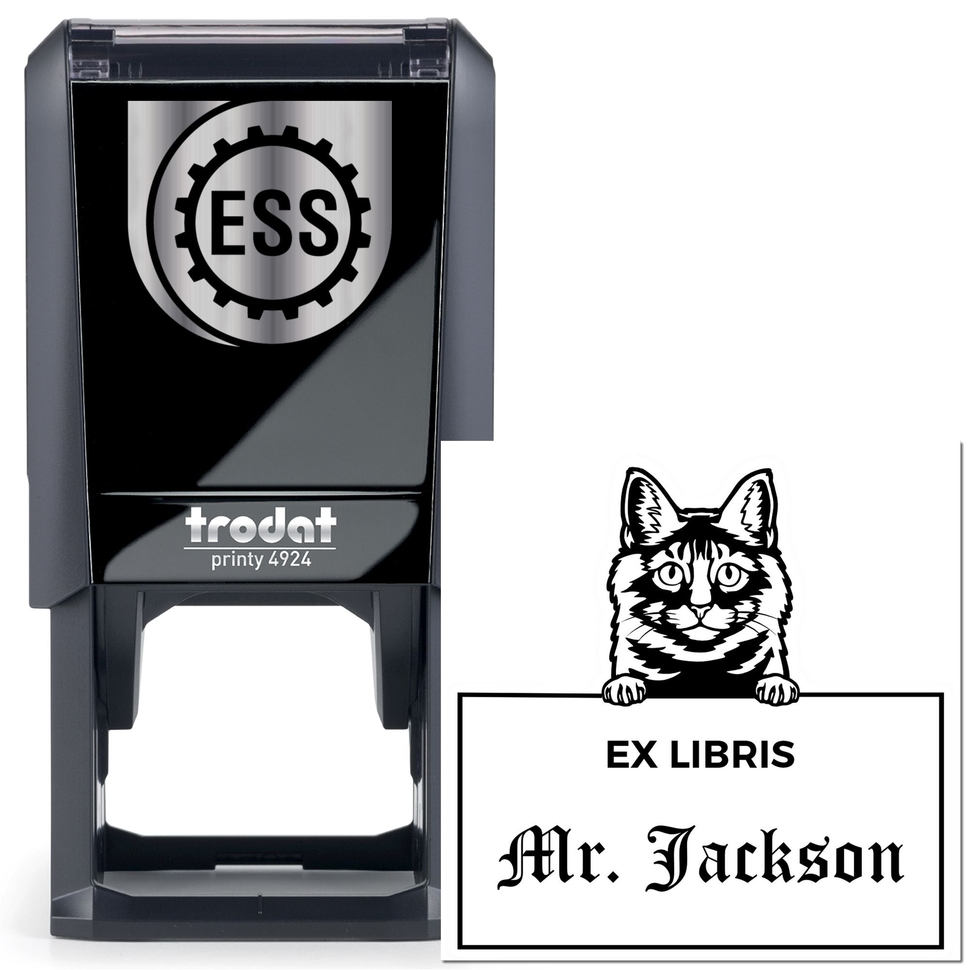 Self-Inking Kurilian Bobtail Customizable Cat-Themed Ex Libris Book Label Stamp - Engineer Seal Stamps