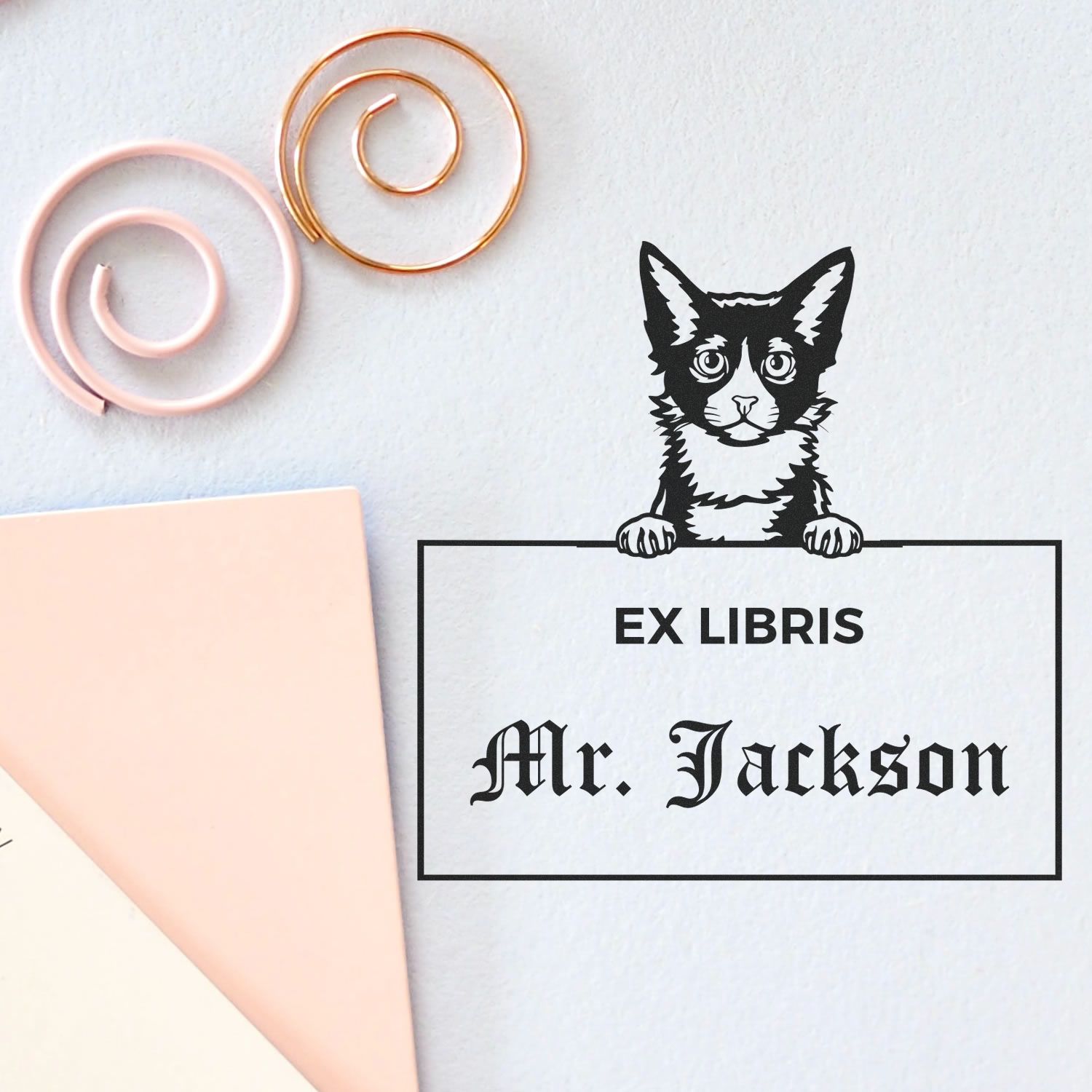 Customizable Ex Libris Library Book Stamper with Laperm Cat - Engineer Seal Stamps
