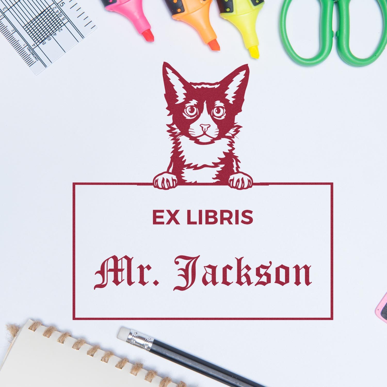 Laperm Custom Cat-Themed Ex Libris Book Ownership Stamp - Engineer Seal Stamps