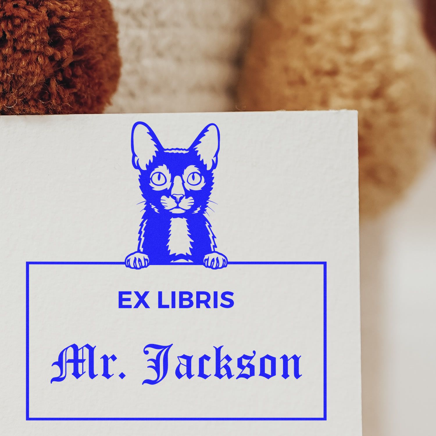 Customizable Ex Libris Library Stamp with Lykoi Cat - Engineer Seal Stamps