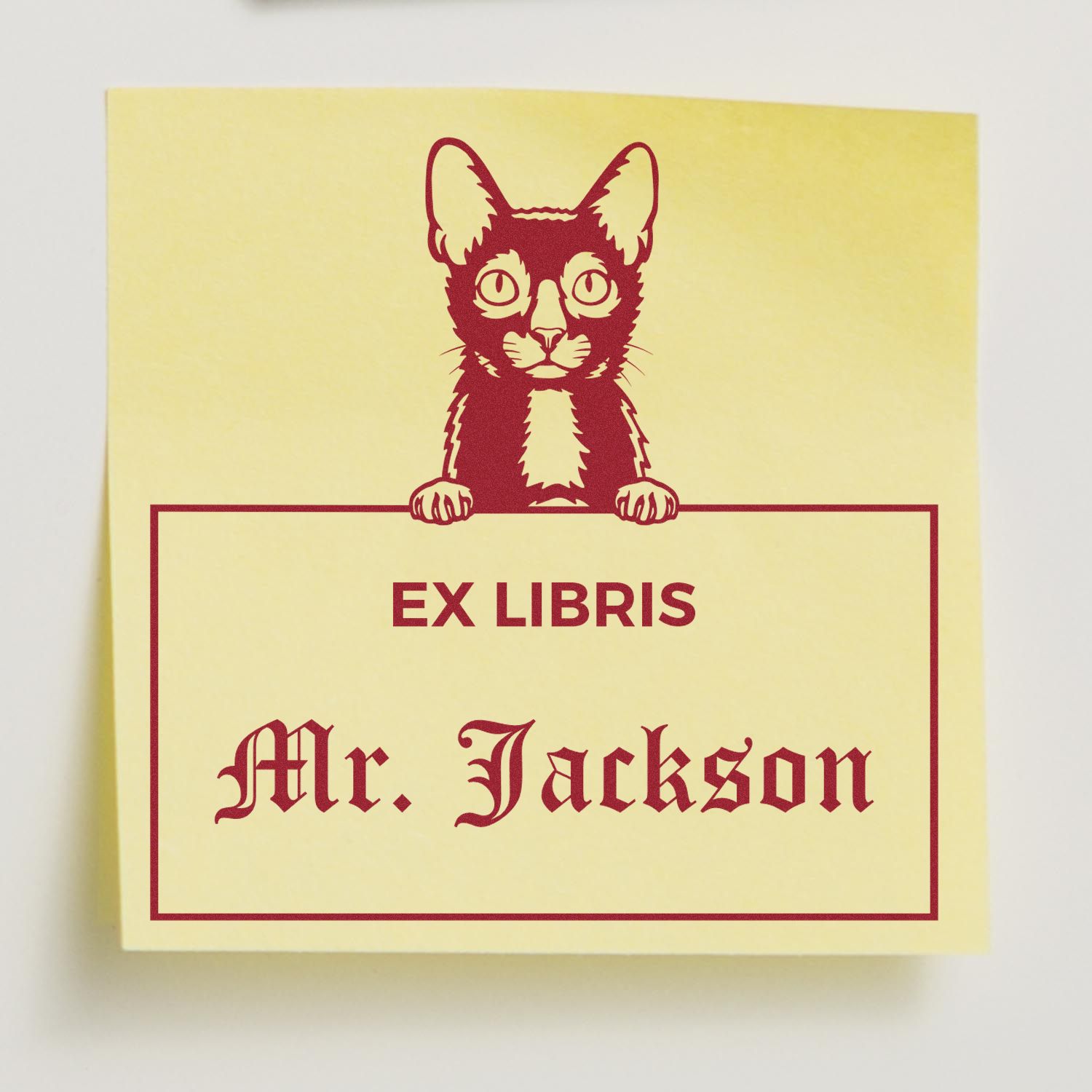 Customizable Ex Libris Library Stamp with Lykoi Cat - Engineer Seal Stamps