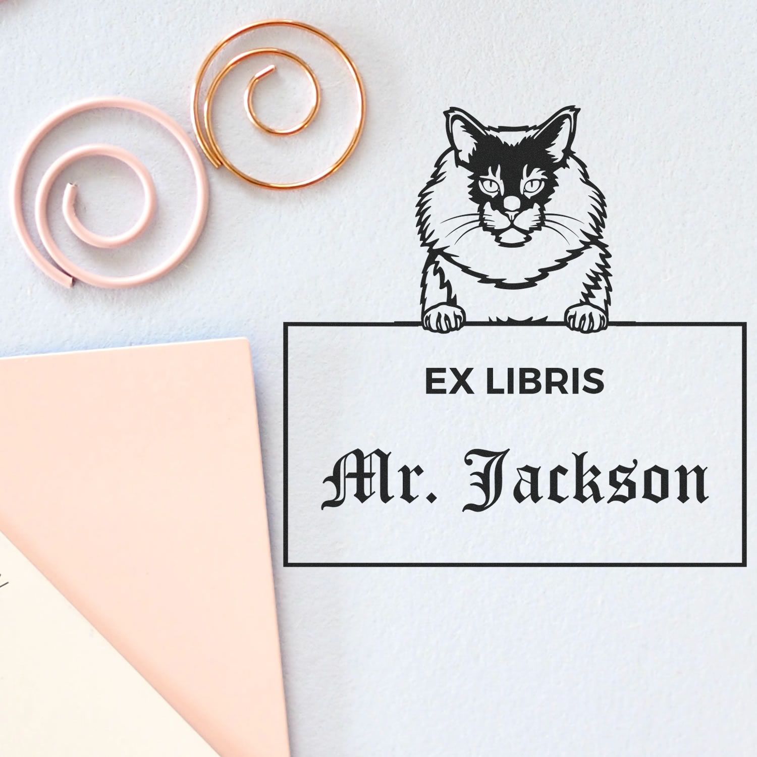 Maine Coon Cat Personalized Ex Libris Stamper - Engineer Seal Stamps