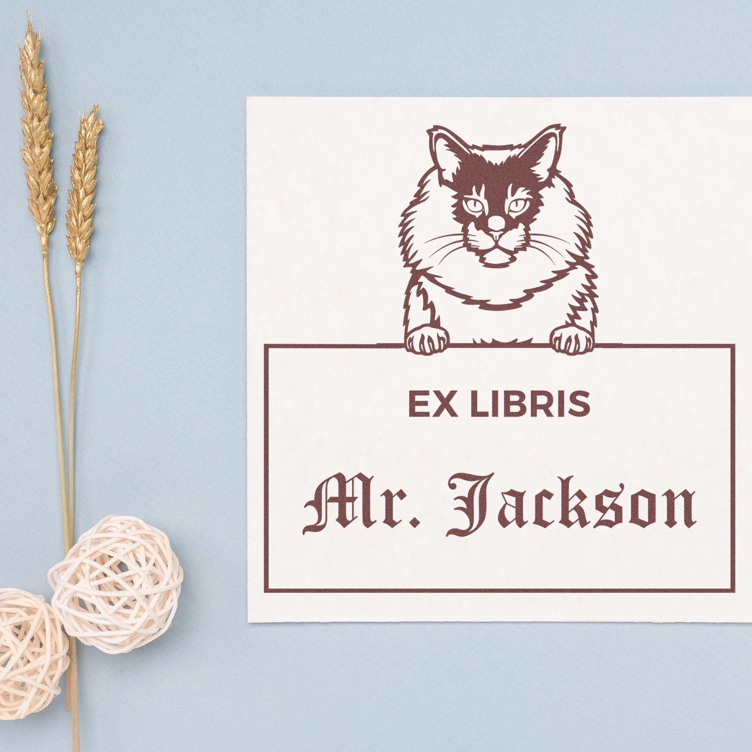 Maine Coon Custom Pet Themed Ex Libris Book Label Stamp - Engineer Seal Stamps
