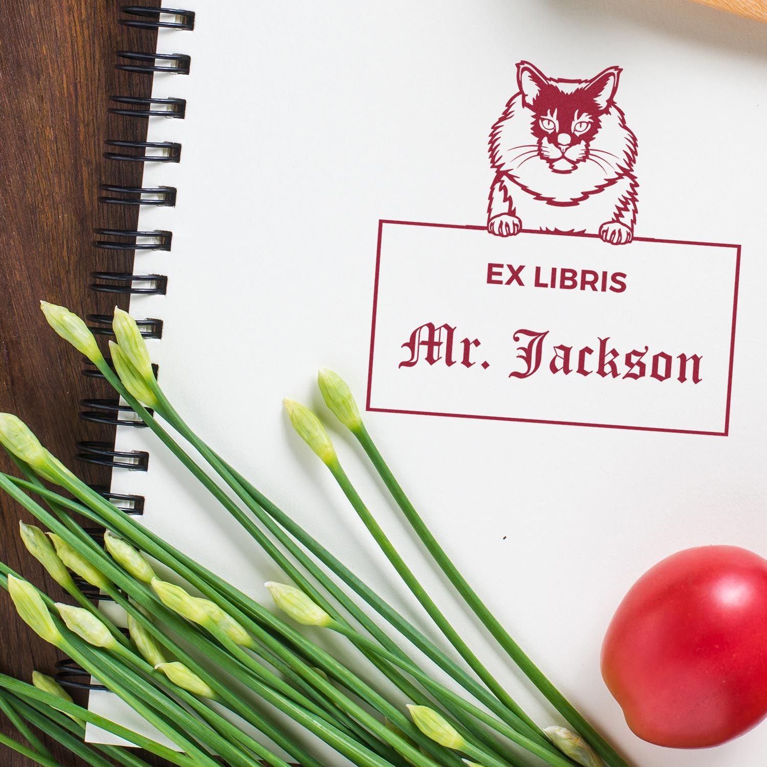 Customizable Ex Libris Library Stamper with Maine Coon Cat - Engineer Seal Stamps