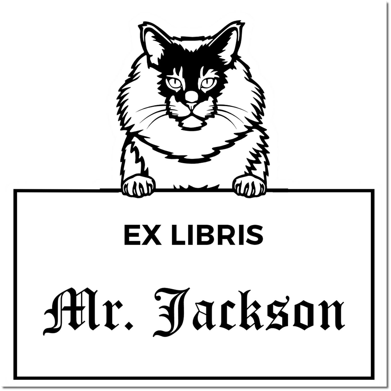 Maine Coon Custom Pet Themed Ex Libris Book Label Stamp - Engineer Seal Stamps
