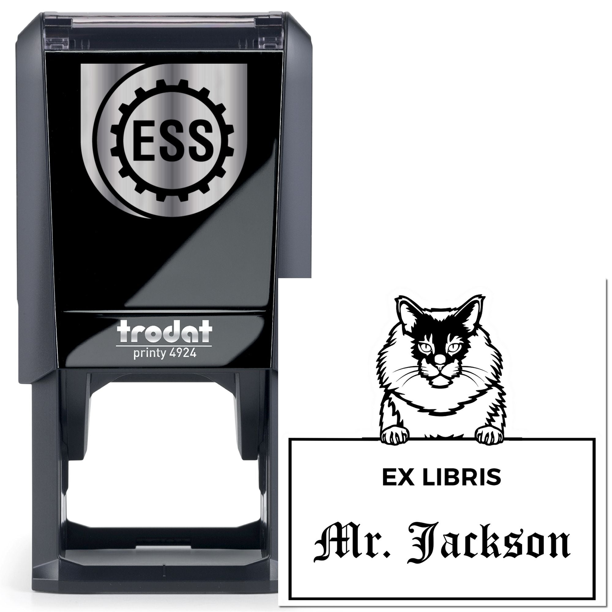 Self-Inking Maine Coon Customizable Cat-Themed Ex Libris Bookplate Stamp - Engineer Seal Stamps
