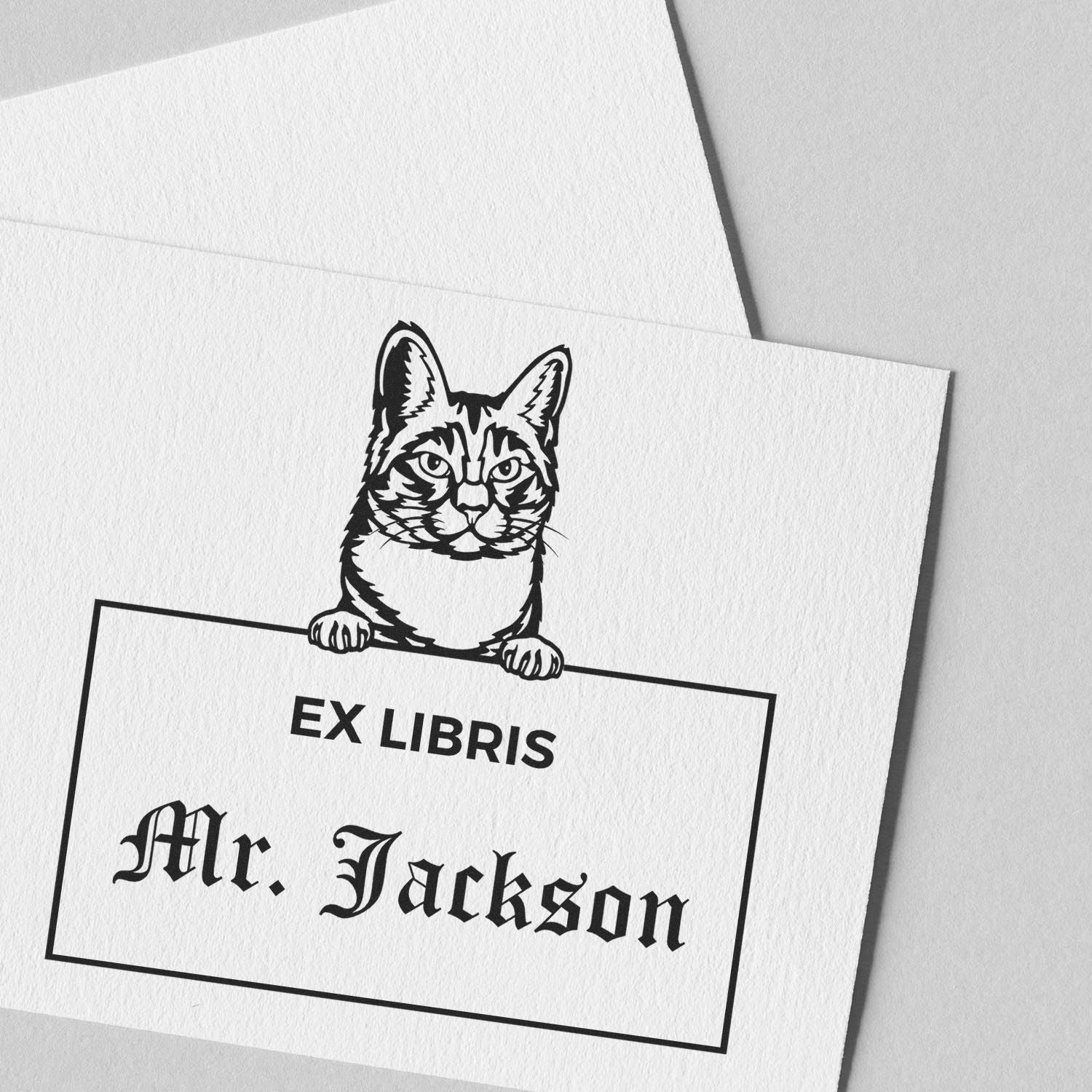 Self-Inking Manx Customizable Cat-Themed Ex Libris Library Stamp - Engineer Seal Stamps