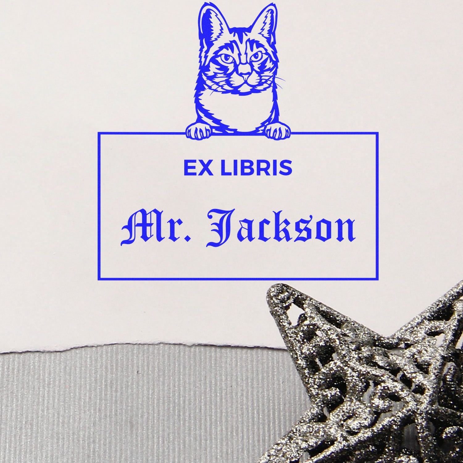 Self-Inking Manx Customizable Cat-Themed Ex Libris Library Stamp - Engineer Seal Stamps