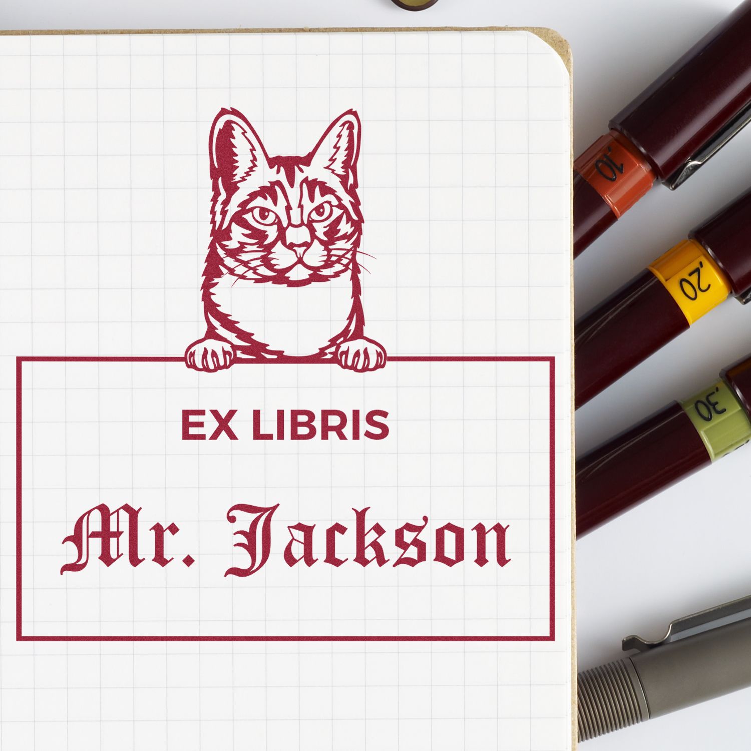 Manx Cat Personalized Ex Libris Classroom Stamp - Engineer Seal Stamps