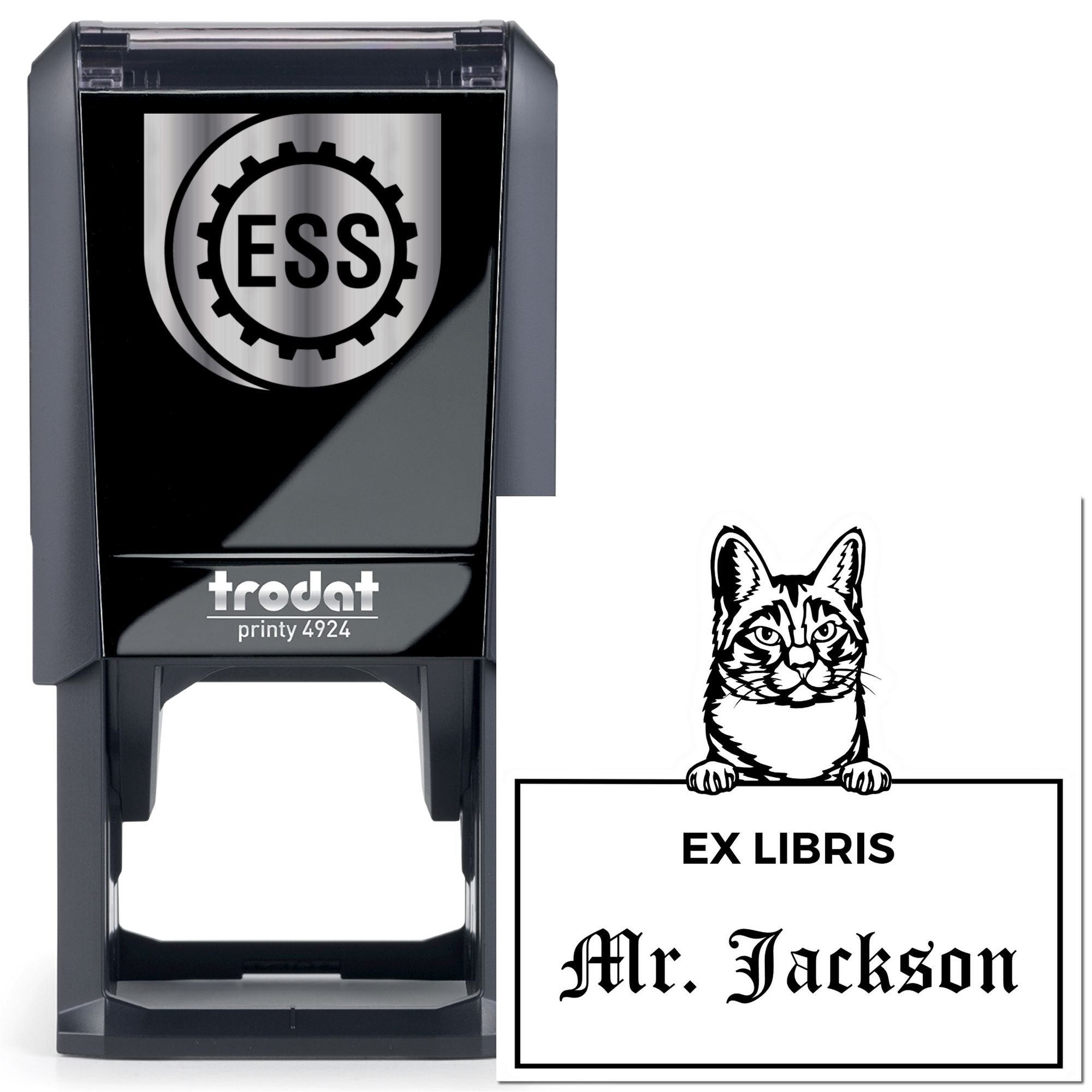 Self-Inking Manx Customizable Cat-Themed Ex Libris Library Stamp - Engineer Seal Stamps