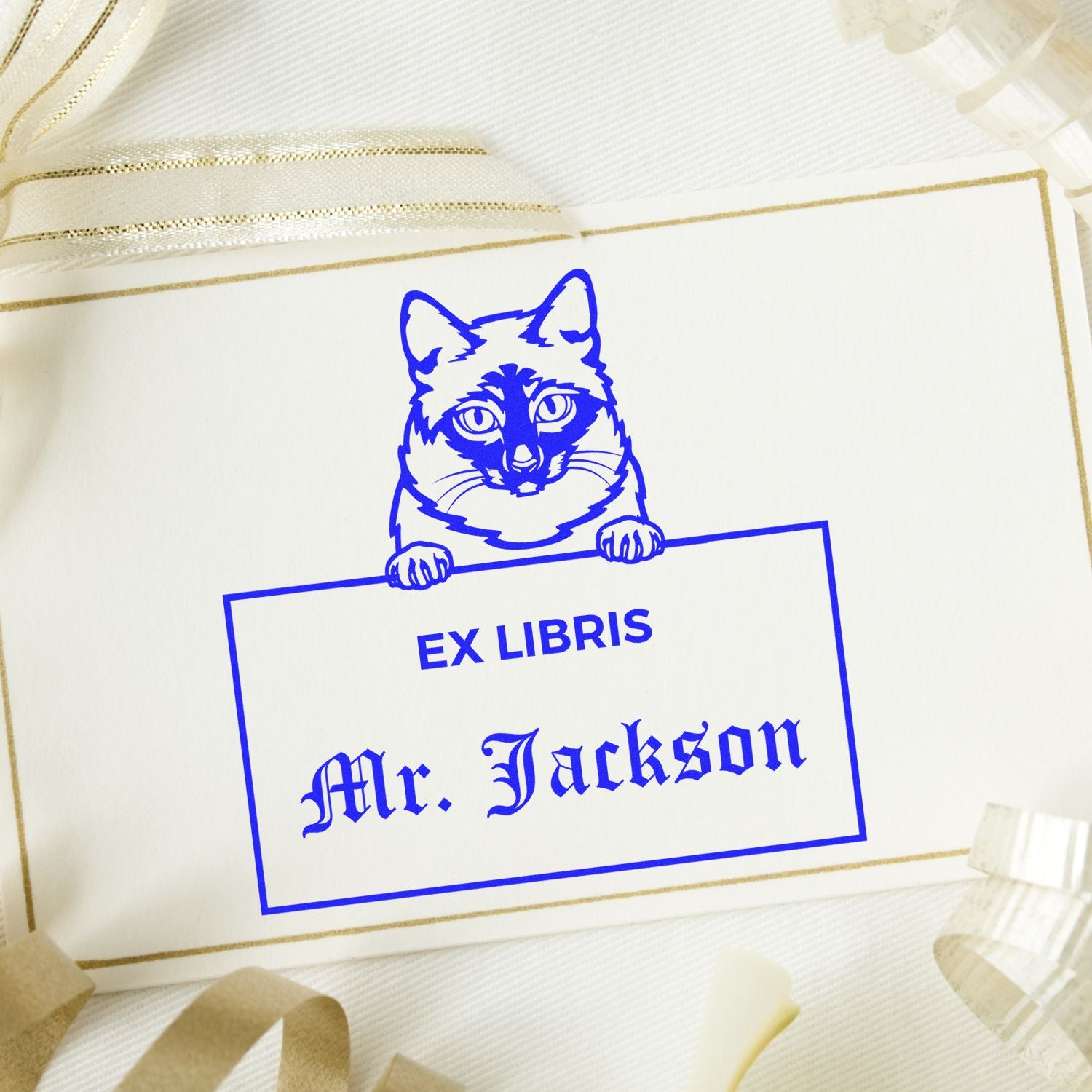 Customizable ExLibris Stamper with Mekong Bobtail Cat - Engineer Seal Stamps