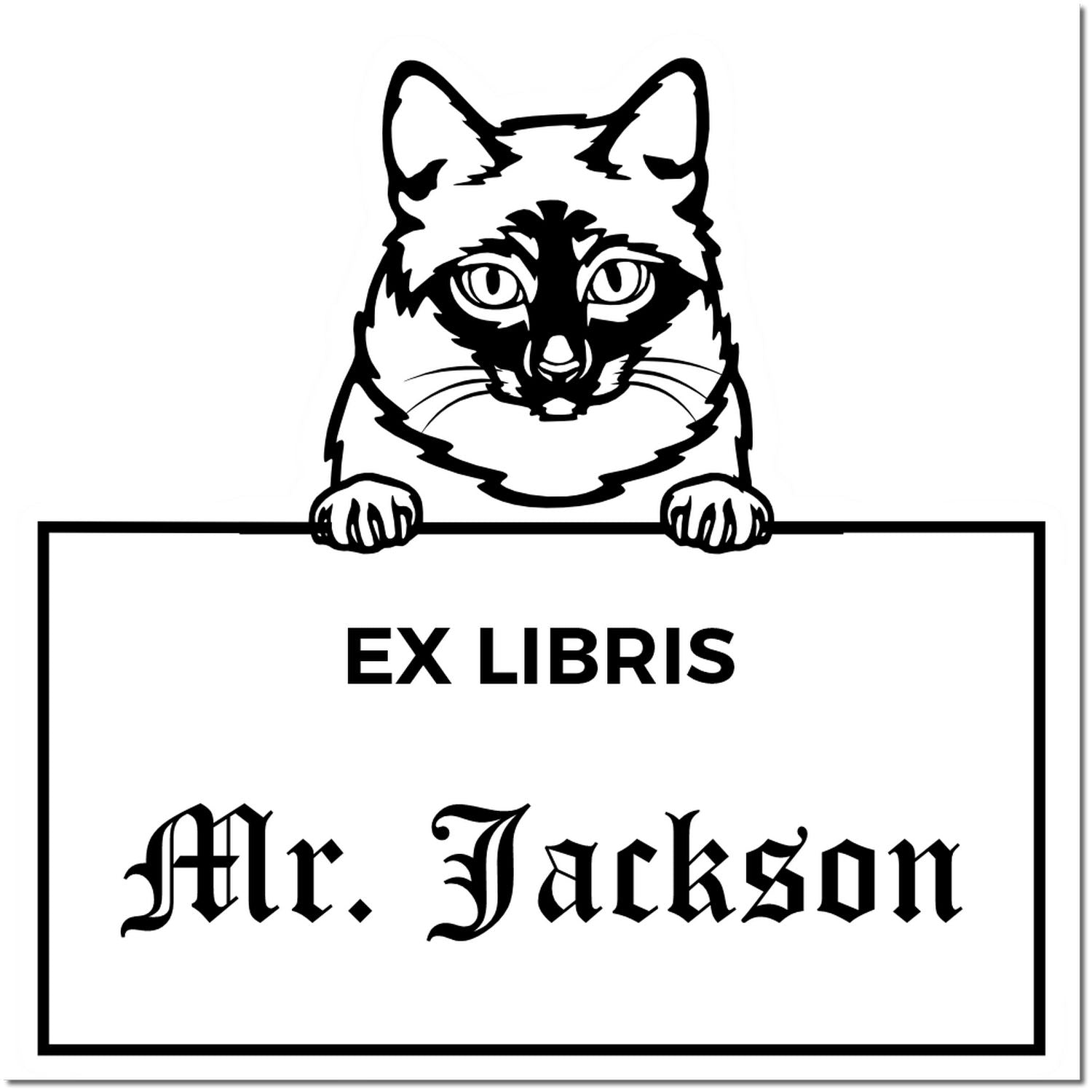 Self-Inking Mekong Bobtail Customizable Cat-Themed Ex Libris Design Stamp - Engineer Seal Stamps