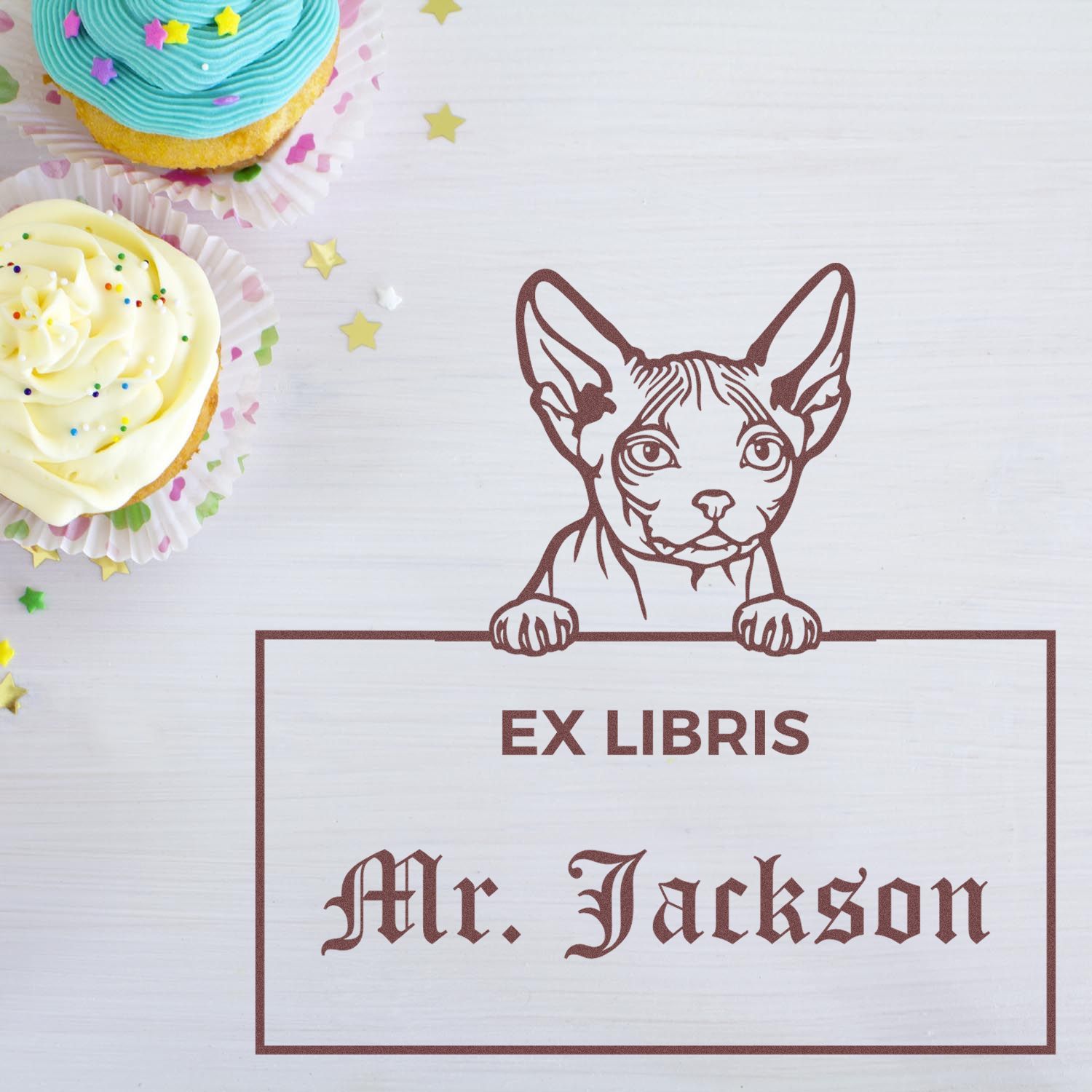 Self-Inking Minskin Customizable Cat-Themed Ex Libris Label Stamp - Engineer Seal Stamps