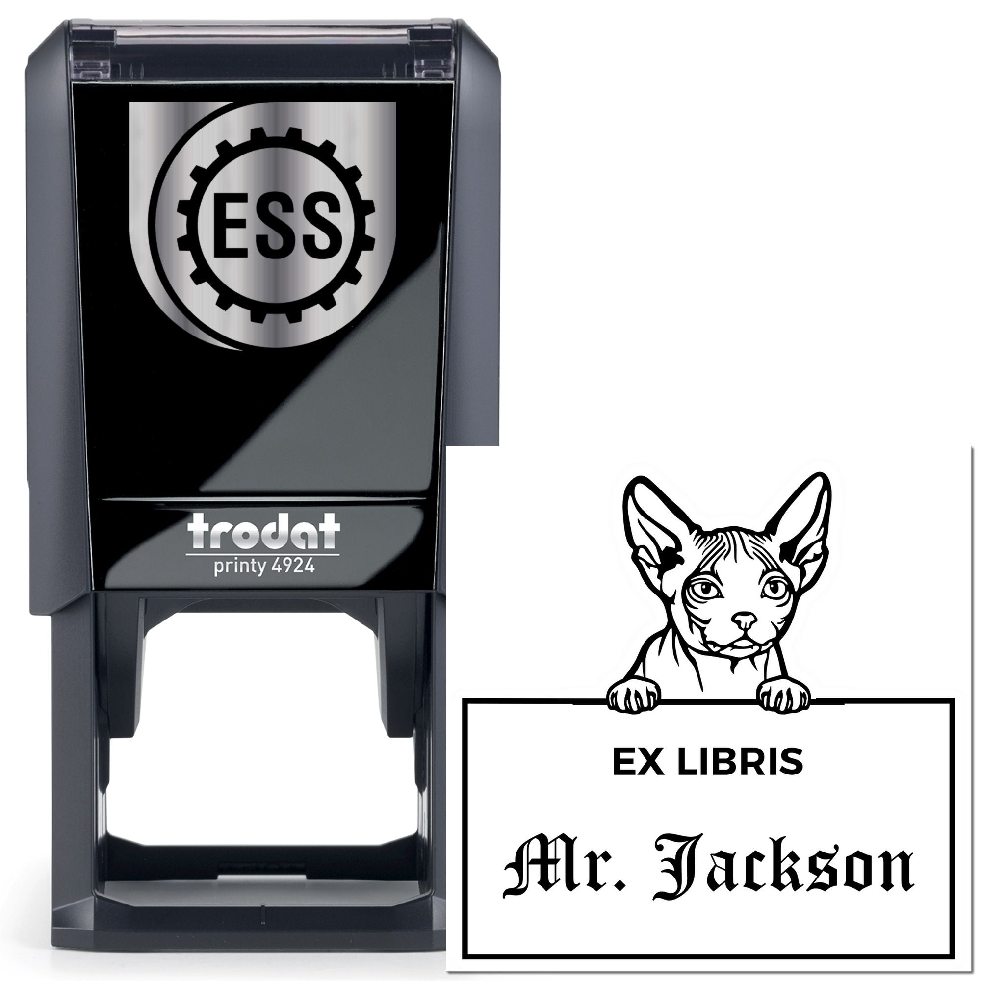 Self-Inking Minskin Customizable Cat-Themed Ex Libris Label Stamp - Engineer Seal Stamps