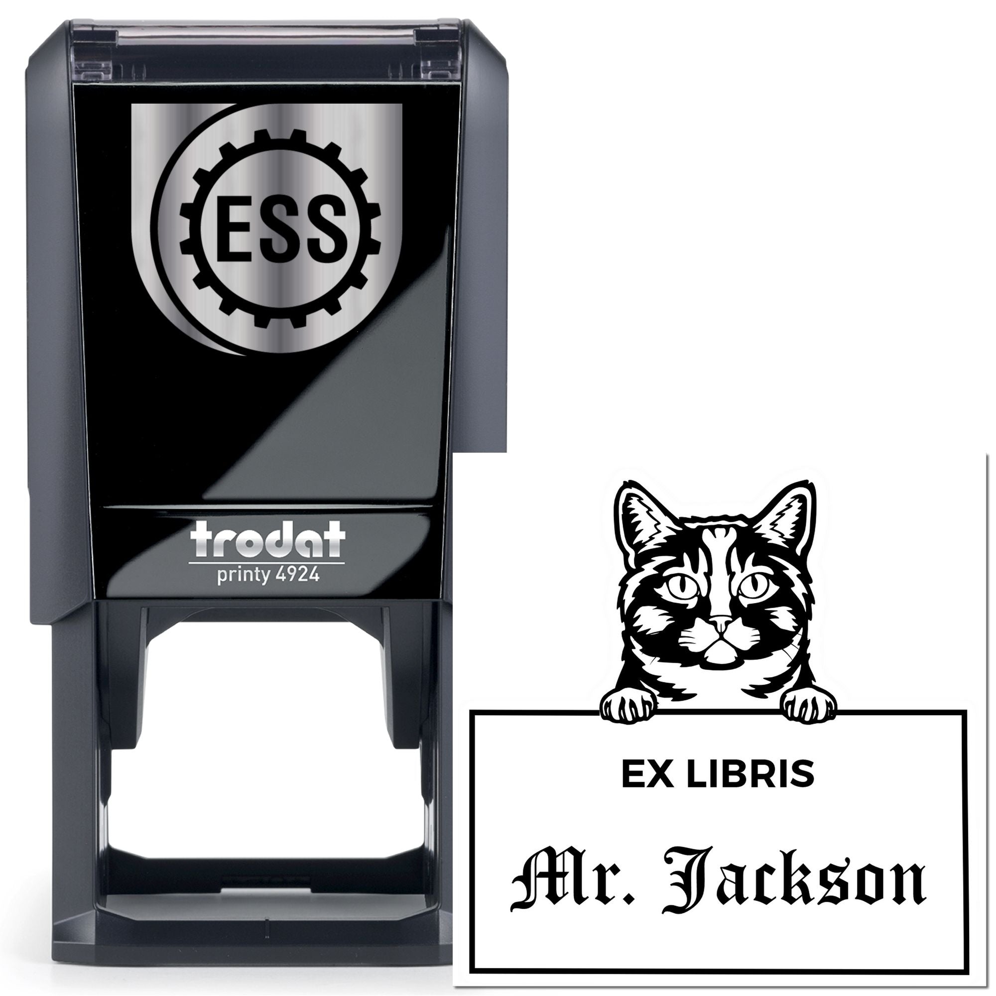 Self-Inking Munchkin Customizable Cat-Themed Ex Libris Book Ownership Stamp - Engineer Seal Stamps