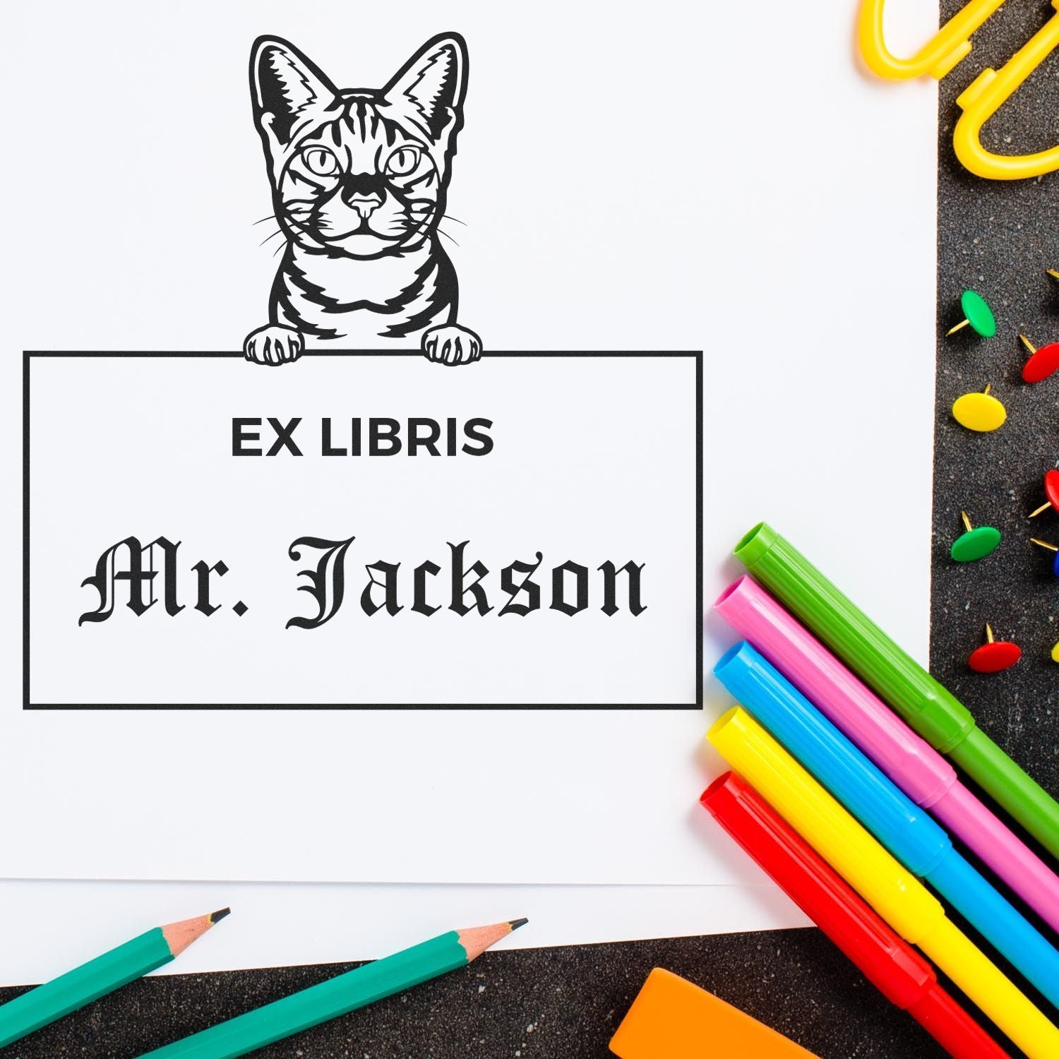 Ocicat Cat Personalized Ex Libris Teacher Stamper - Engineer Seal Stamps