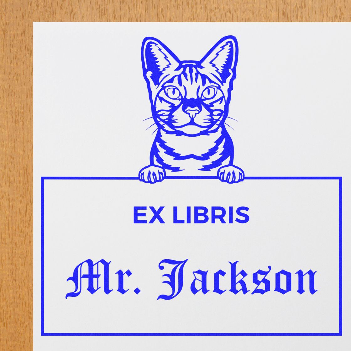 Custom-Made Ex Libris Classroom Stamper with Ocicat Cat - Engineer Seal Stamps