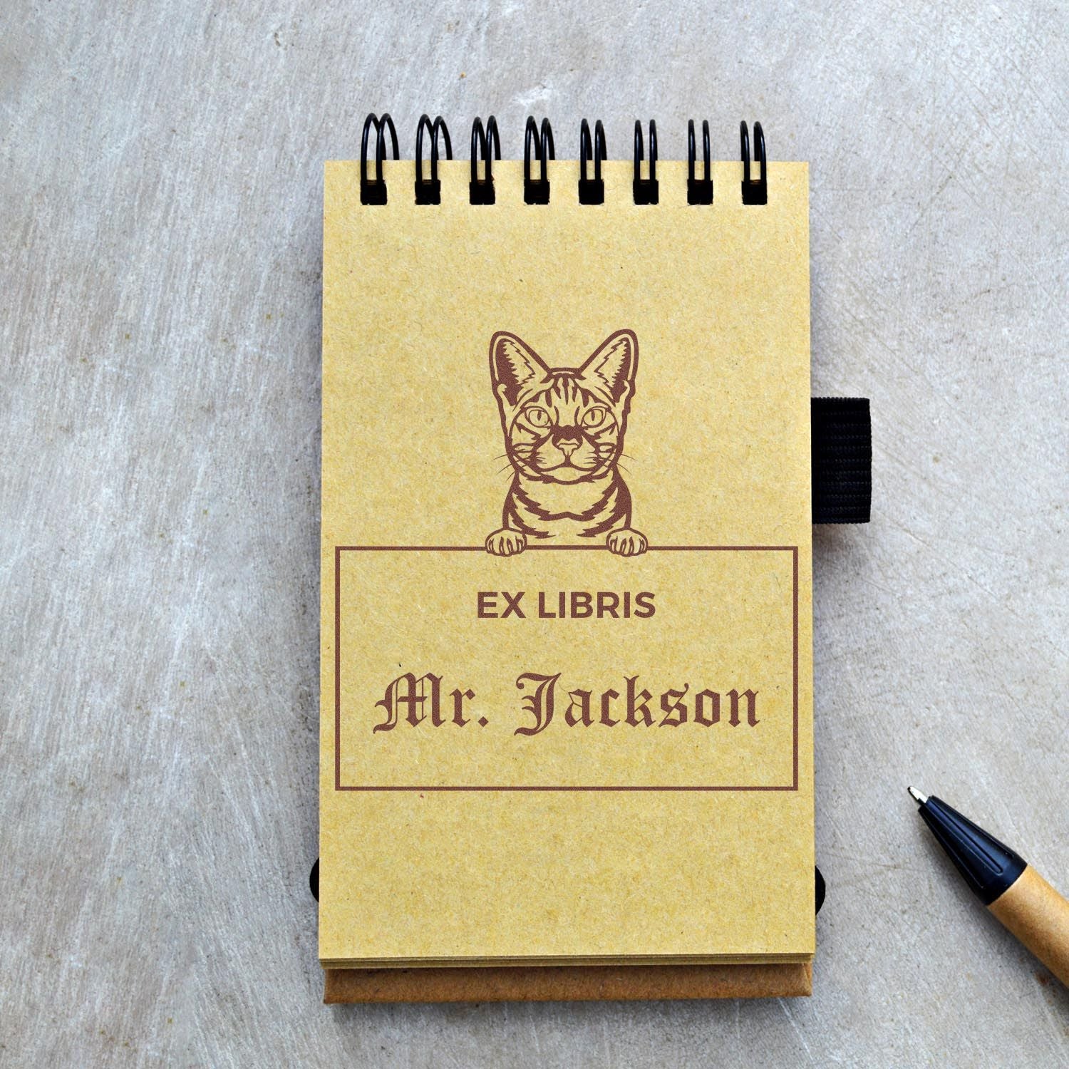 Custom-Made Ex Libris Classroom Stamper with Ocicat Cat - Engineer Seal Stamps