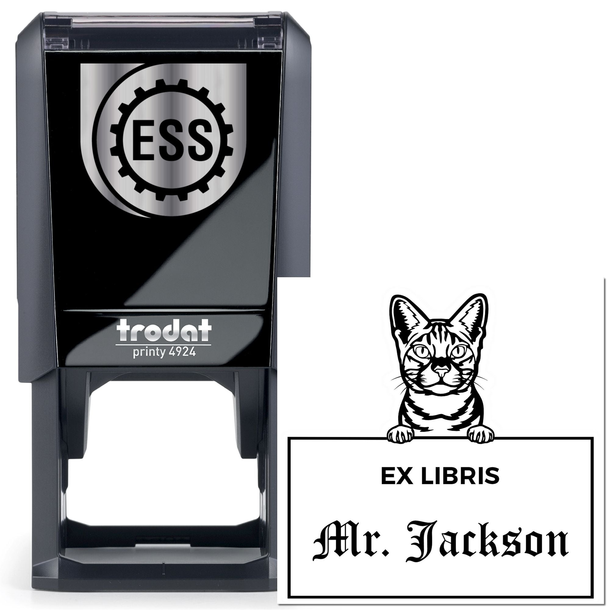 Self-Inking Ocicat Customizable Pet Themed Ex Libris Book Label Stamp - Engineer Seal Stamps