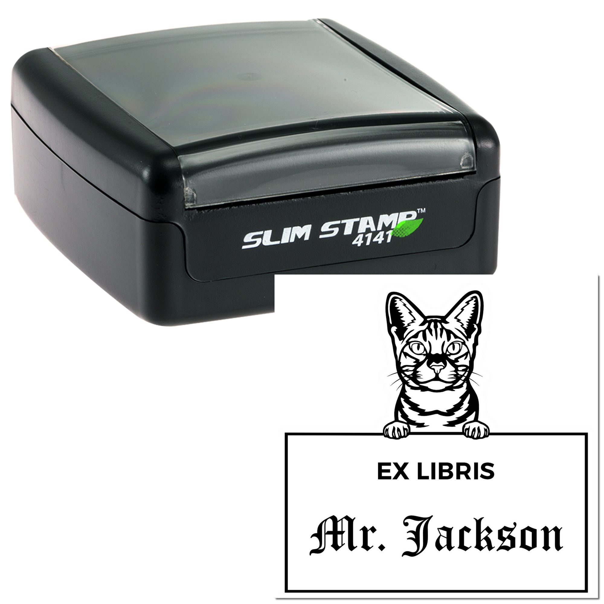 Custom-Made Ex Libris Classroom Stamper with Ocicat Cat - Engineer Seal Stamps