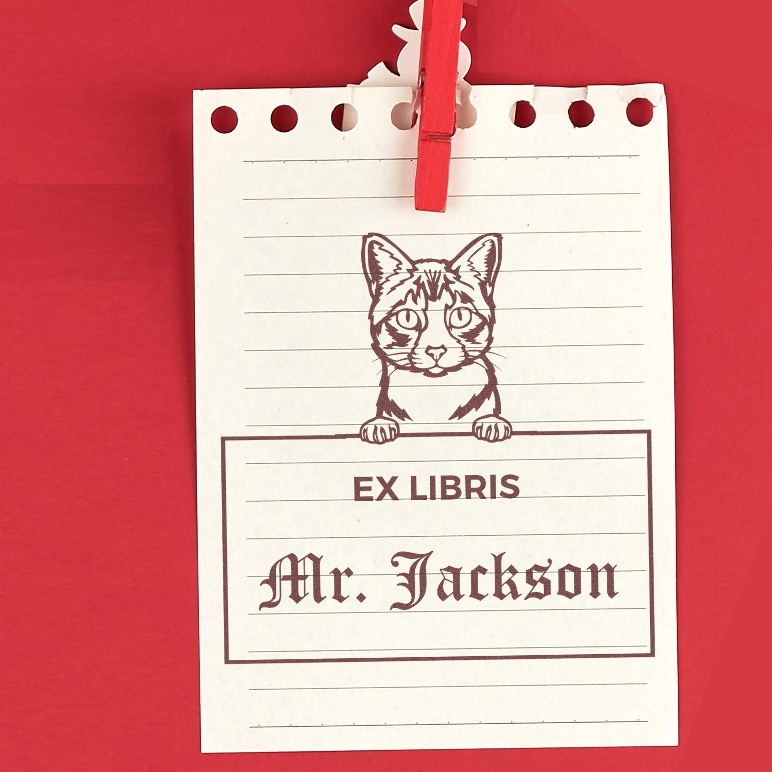 Ojos Azules Cat Personalized Ex Libris Custom Book Stamp - Engineer Seal Stamps