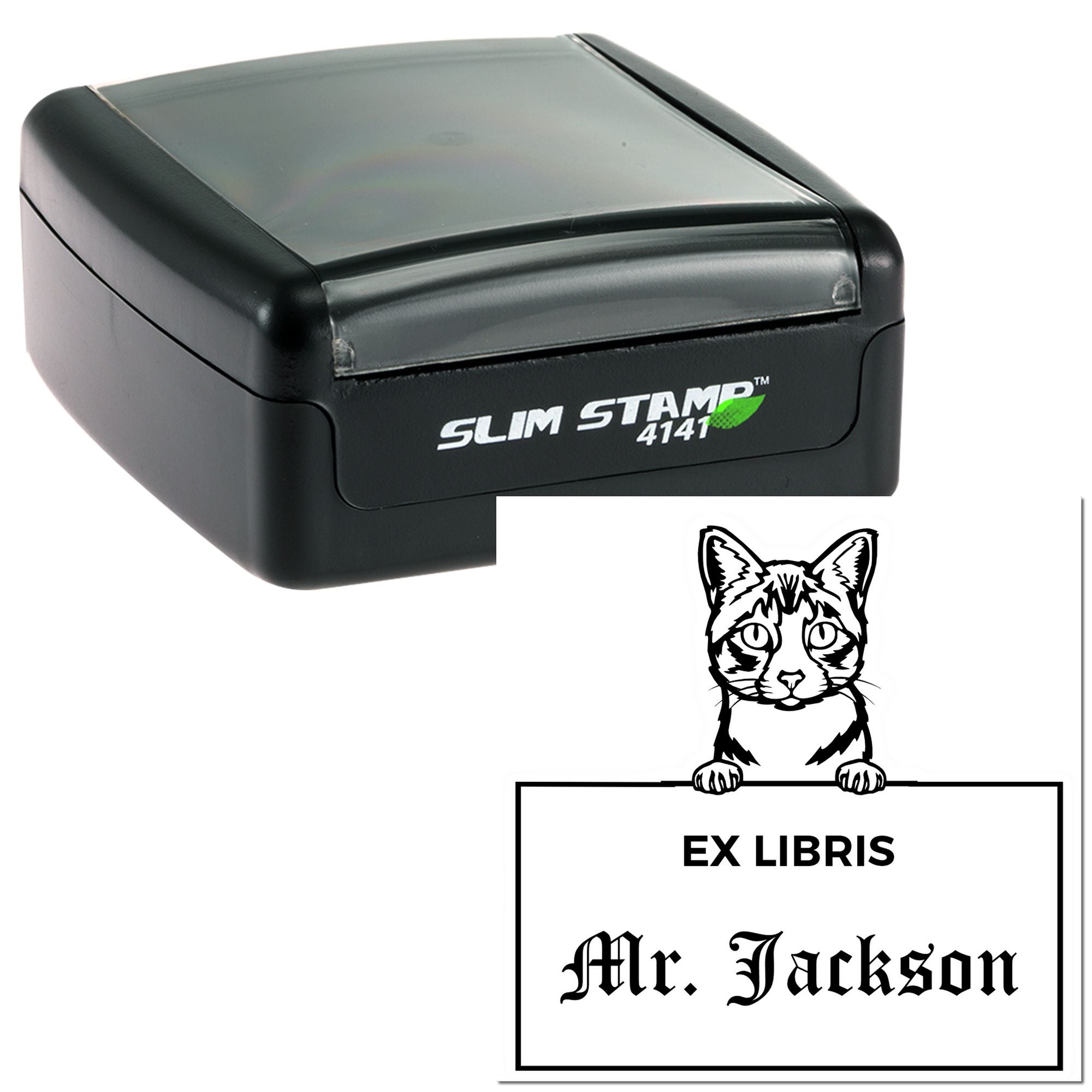 Custom-Made Ex Libris Book Stamp with Ojos Azules Cat - Engineer Seal Stamps