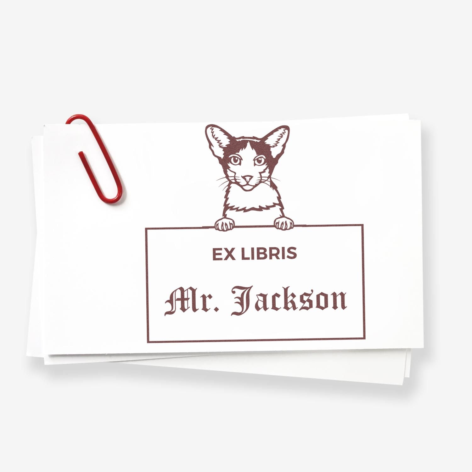 Oriental Bicolor Cat Personalized Ex Libris Custom Book Stamper - Engineer Seal Stamps