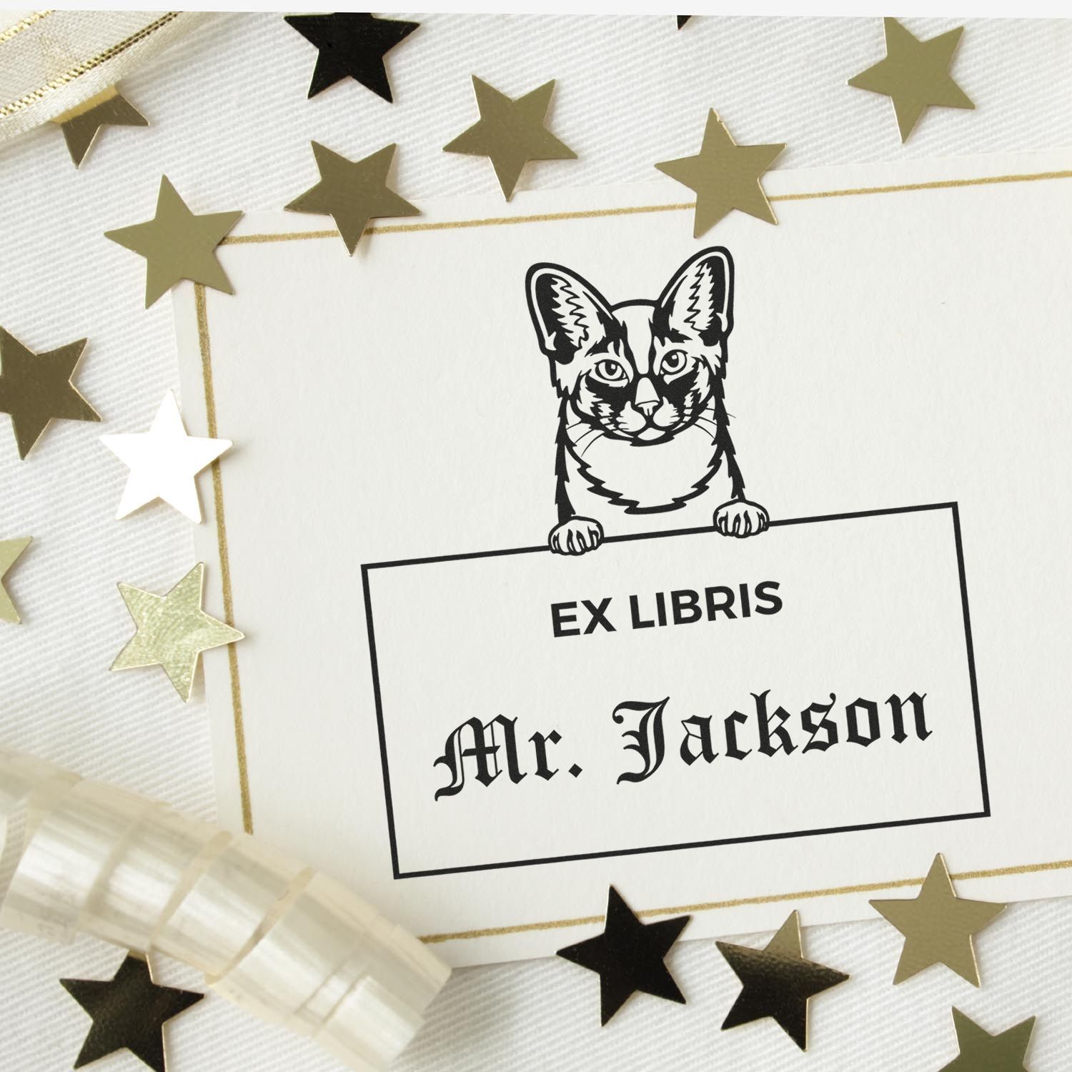 Self-Inking Oriental Longhair Customizable Pet Themed Ex Libris Bookplate Stamp - Engineer Seal Stamps