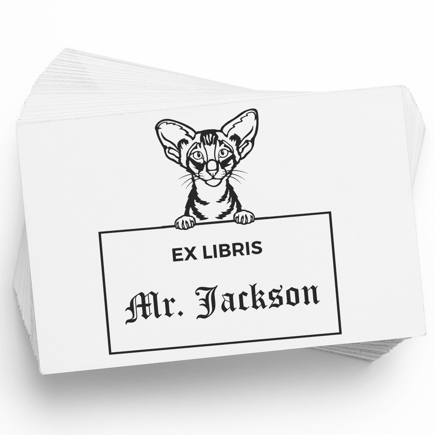 Oriental Shorthair Cat Personalized Ex Libris Reading Stamper - Engineer Seal Stamps