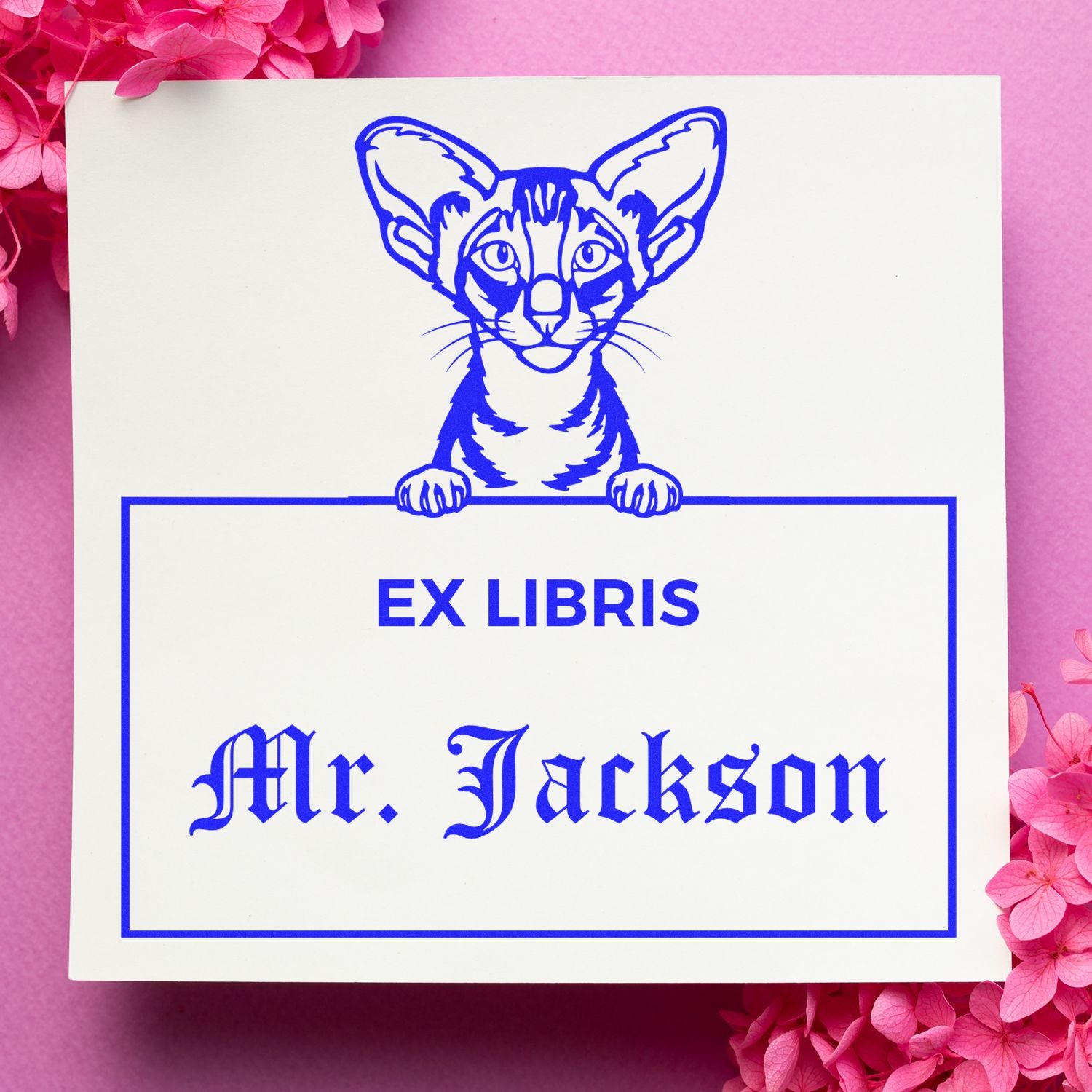 Custom-Made Ex Libris Teacher Stamper with Oriental Shorthair Cat - Engineer Seal Stamps