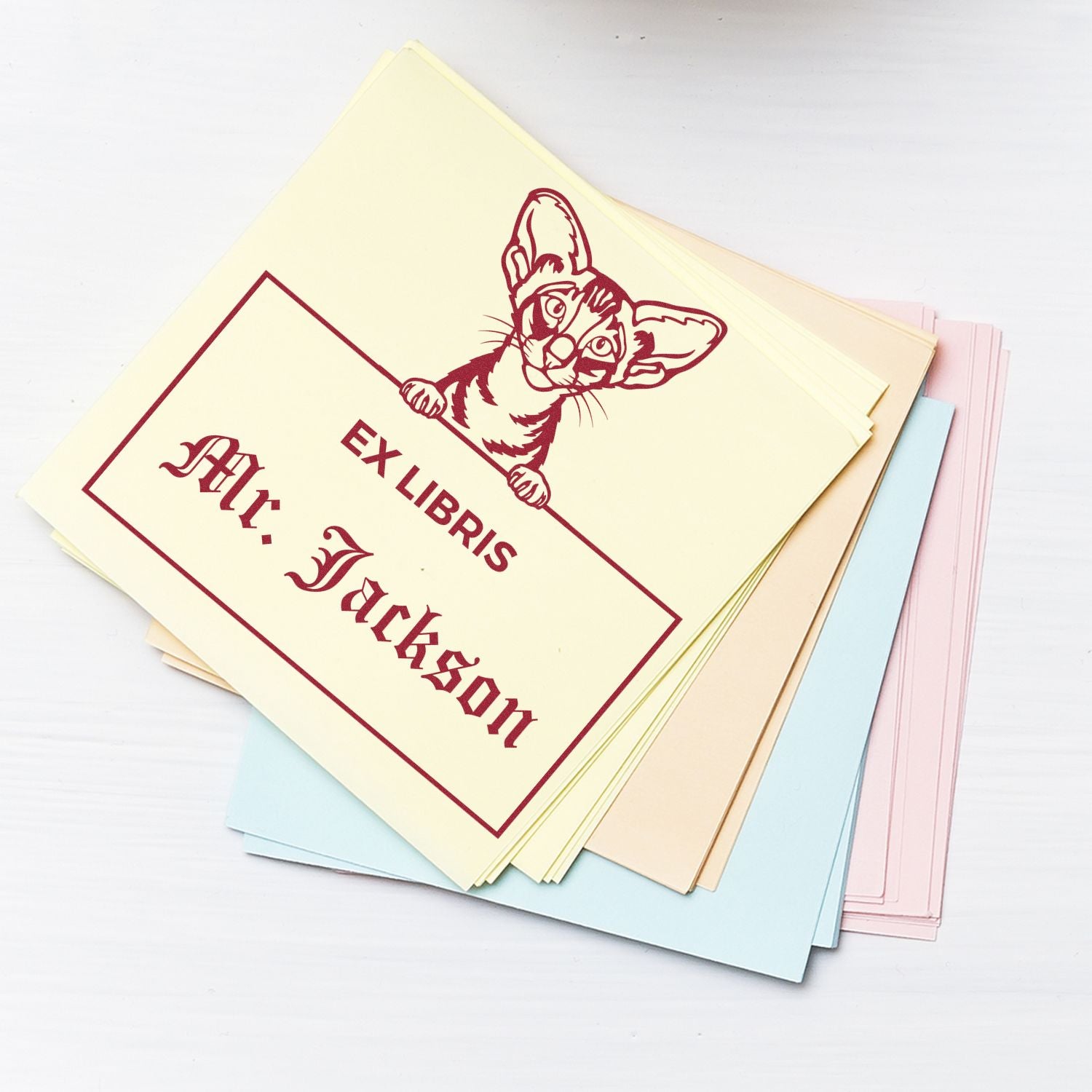 Oriental Shorthair Cat Personalized Ex Libris Reading Stamper - Engineer Seal Stamps