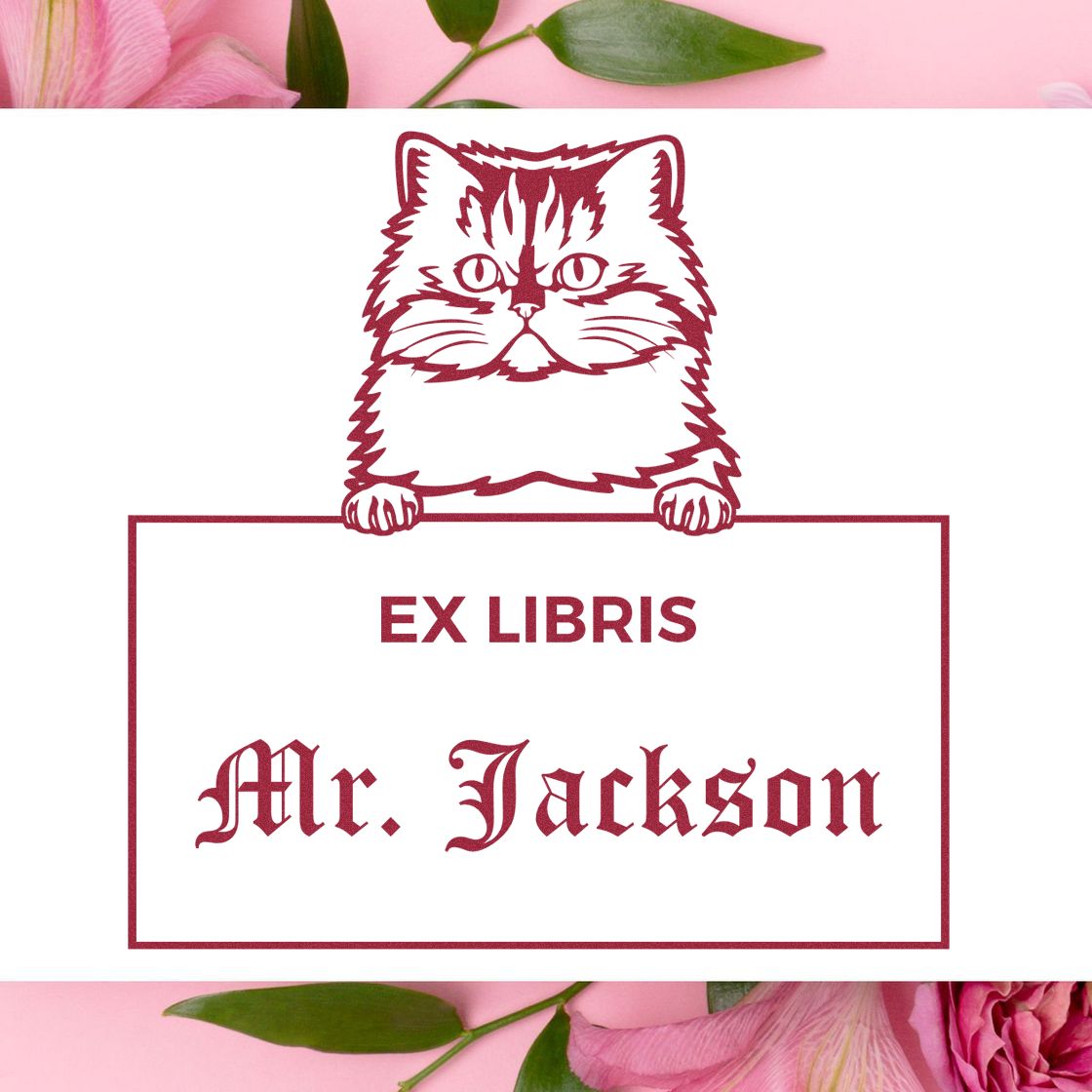 Persian Custom Cat Ex Libris Book Stamp - Engineer Seal Stamps