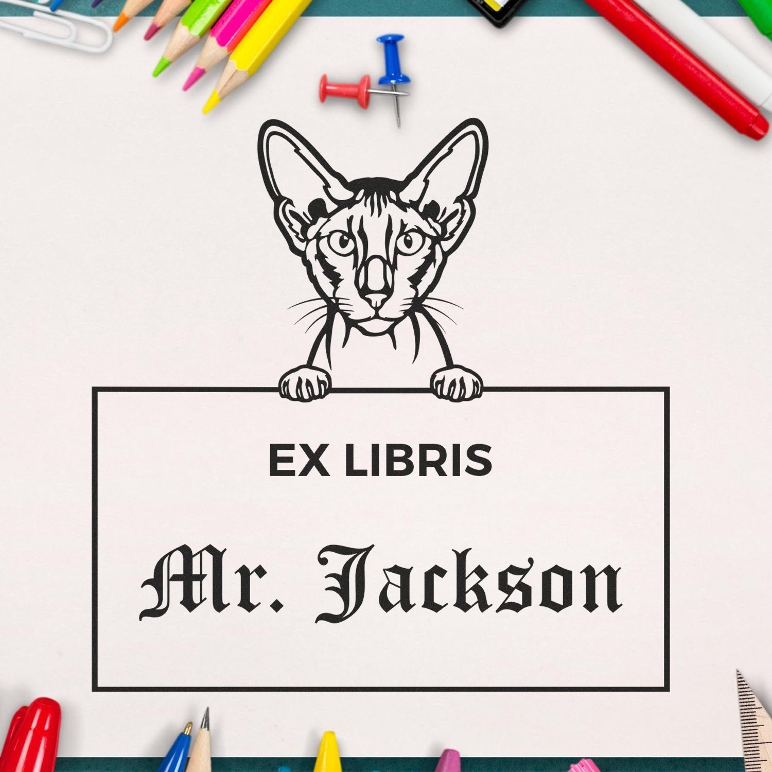 Peterbald Custom Cat Ex Libris Bookplate Stamp - Engineer Seal Stamps